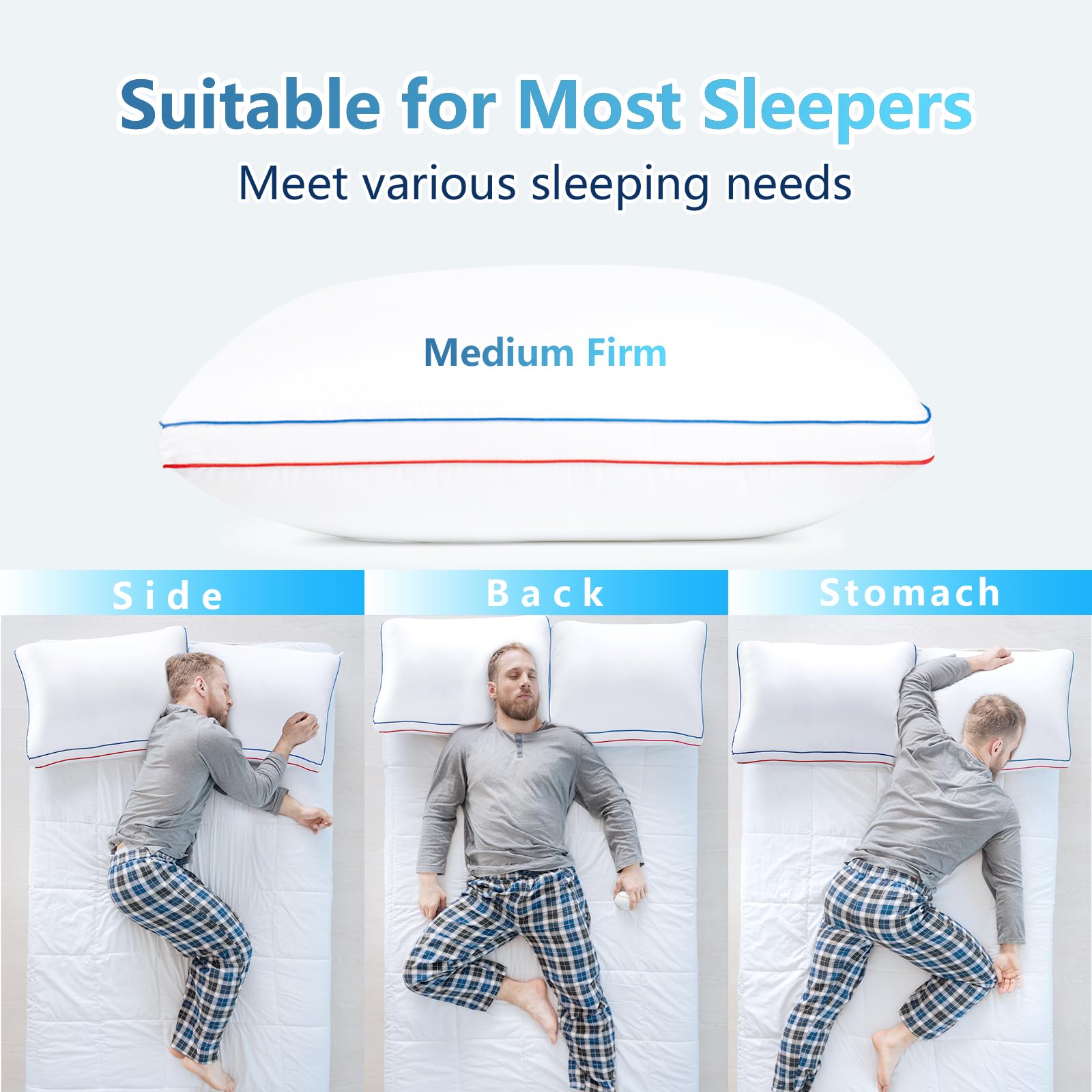 SUMEQIQ Pillows Queen Size Set of 2, Fluffy Bed Pillows for Sleeping, Queen Pillows 2 Pack with Hotel Quality, Medium Firm and Supportive Down Alternative Pillow for Side and Back Sleeper, 20" x 30" - Medaid International