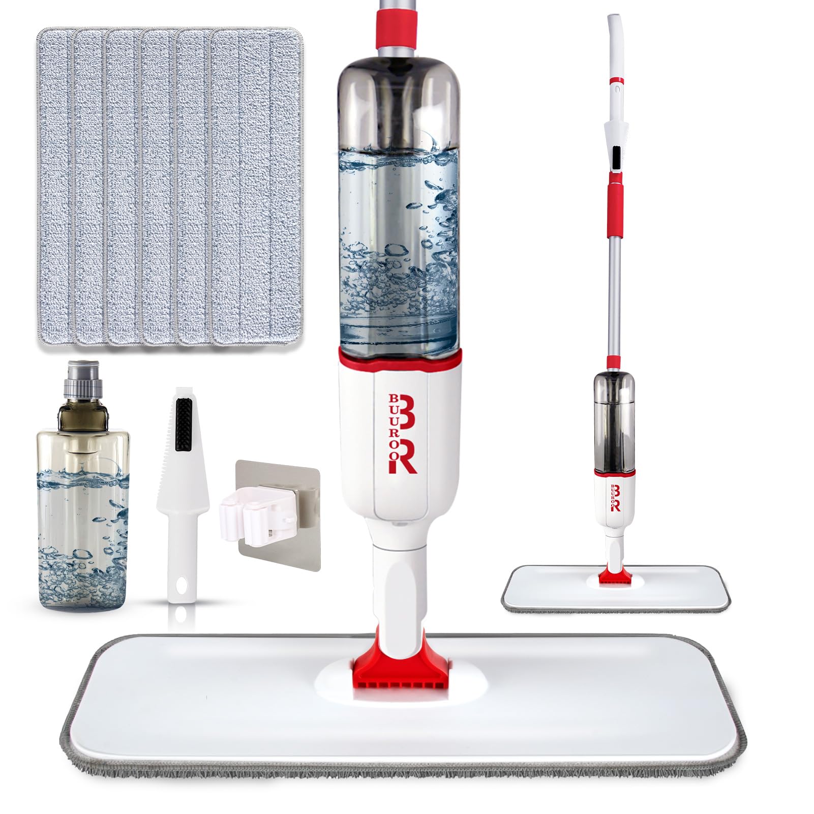 Microfiber Spray Mop Set with 6 Replacement Heads, 360 Degree Mop, Scraper, Holder, Bottle for Hardwood, Laminate, Ceramic Tiles, Kitchen, Wood Floor Dry, Wet, Dust Cleaning - Medaid International