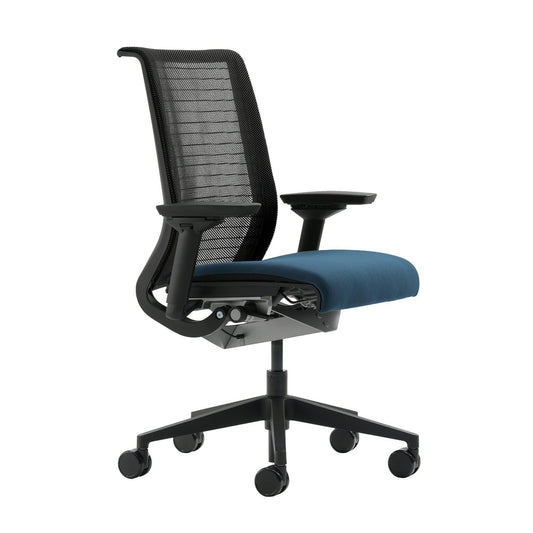 Steelcase Think Task Chair: Fixed Lumbar - Adjustable Arms - Standard Carpet Casters - Black 3D Knit Back - Medaid International