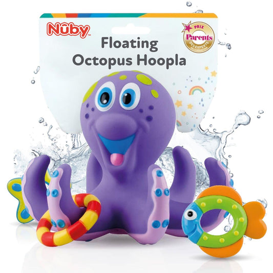 Nuby Floating Octopus Toy with 3 Hoopla Rings - Baby Bath Toy for Boys and Girls - 18+ Months - Purple (Pack of 1) - Medaid International
