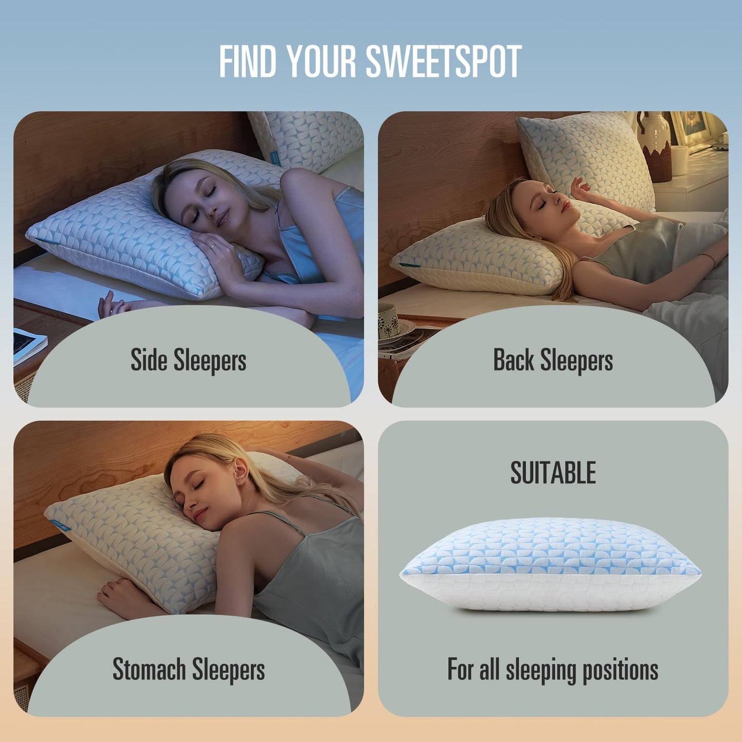 Firm Cooling Pillows for Sleeing, Shredded Memory Foam(Adjustable Loft) Pillow for Side Back Stomach Sleepers, Supportive Gel Pillow with Washable Cover, Queen Size, Gift for Parents or Couples - Medaid International