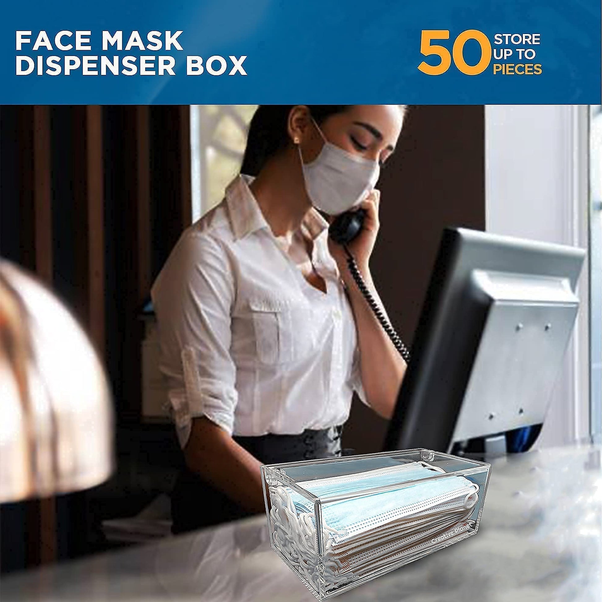 Creative Planet - Mask Dispenser, Hygienic Acrylic Mask Holder and Storage Box, High Clarity Mask Case for Home Office Car, Transparent Acrylic Container - Medaid International