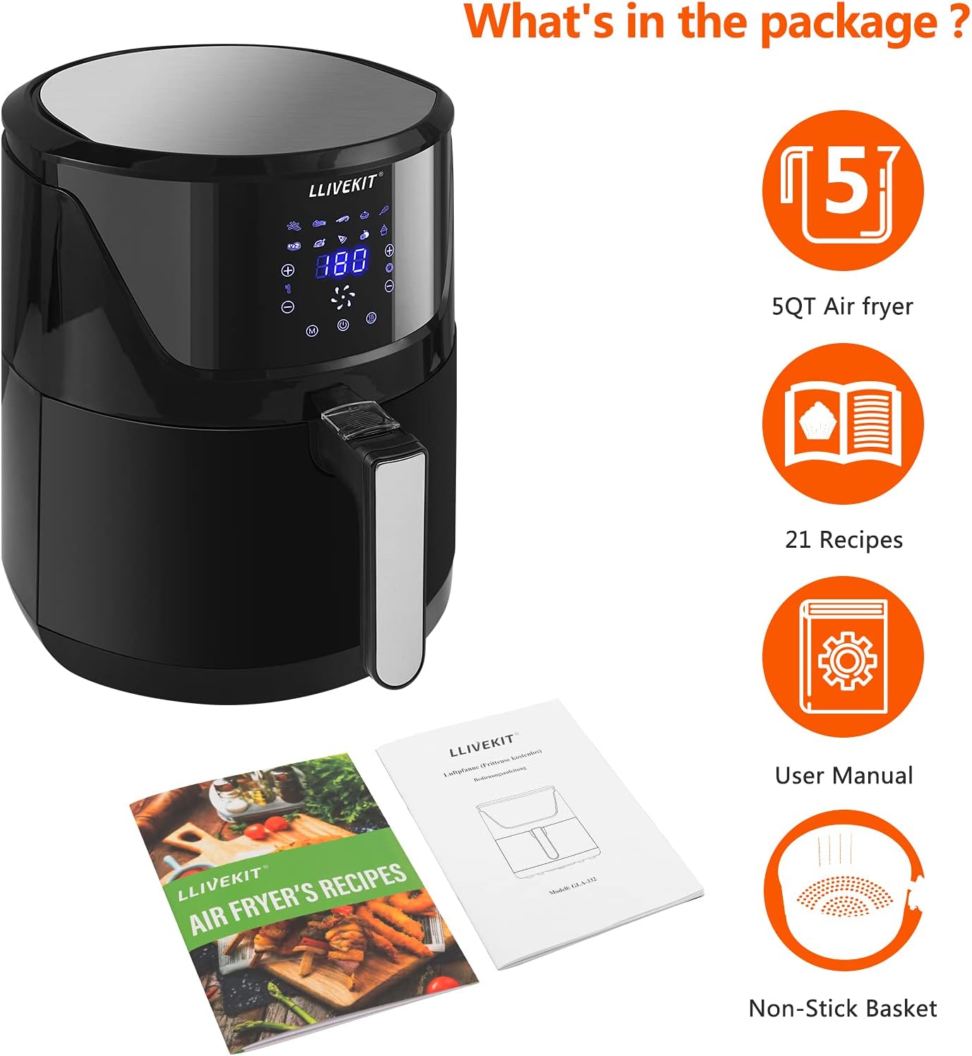 5L Air Fryer + LED Touch Screen, 1400W - Medaid International