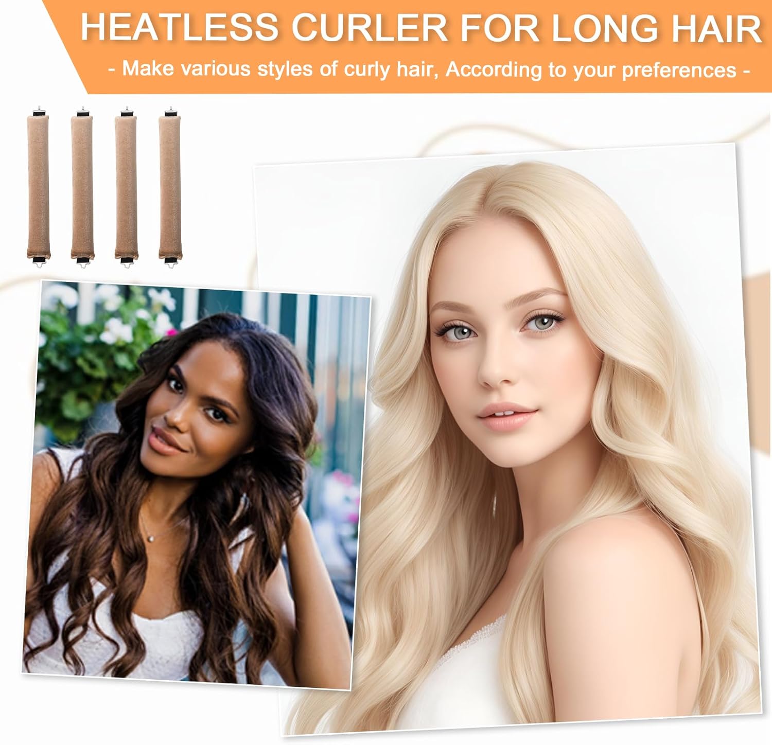 Heatless Hair Curler Overnight Curls Blowout Rods Headband No Heat Curlers to Sleep in Large Rods Hair Rollers Blowout Look for Short Hair Styling Tools Silk Hair Wrap Curling Set (Black, Regular) - 4 pcs - Medaid International