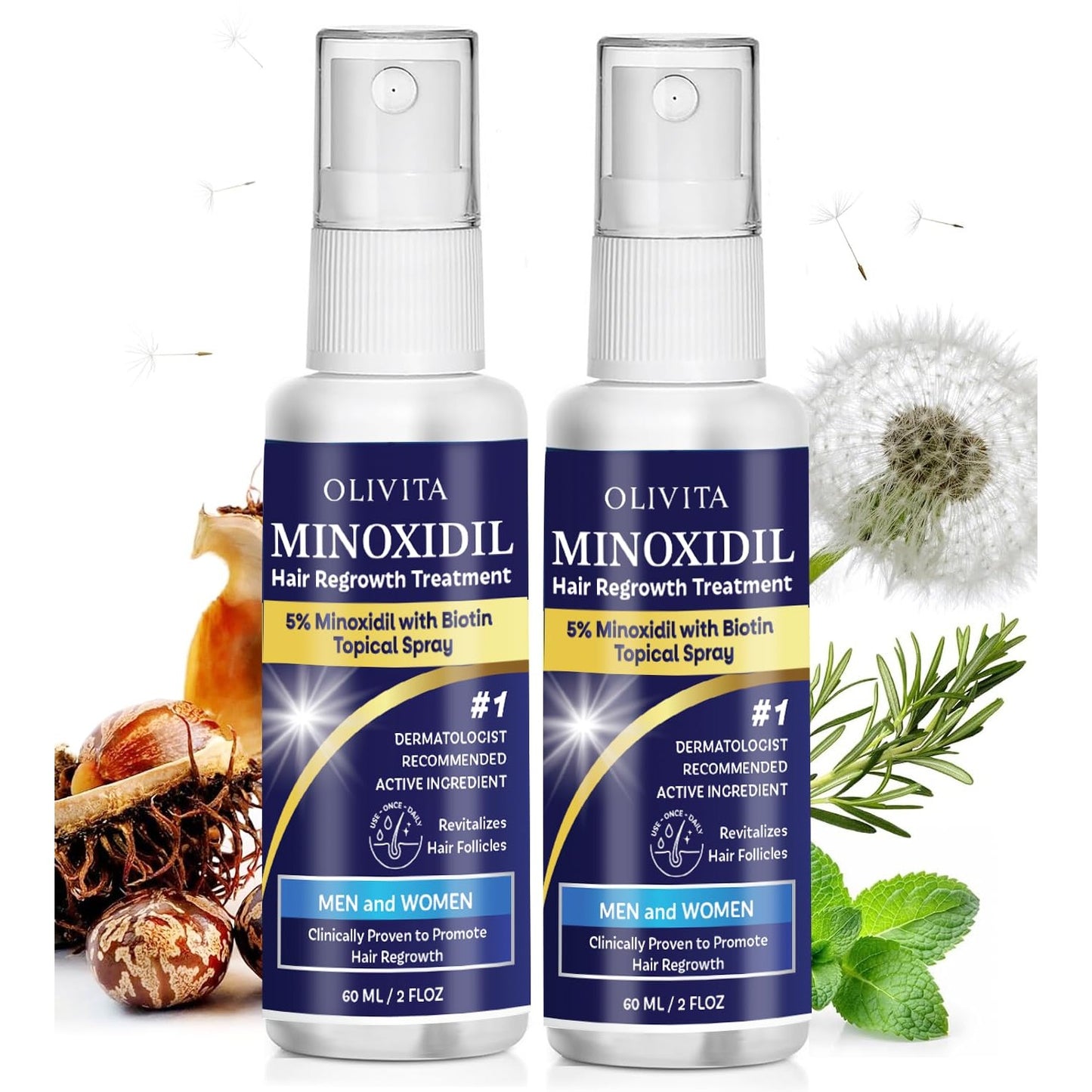 Minoxidil for Men and Women Hair Growth: 5% Minoxidil Spray Hair Regrowth Treatment Serum with Biotin & Rosemary -Stop Hair Thinning and Hair Loss For Stronger Thicker Longer Hair - 2 Pack - Medaid International