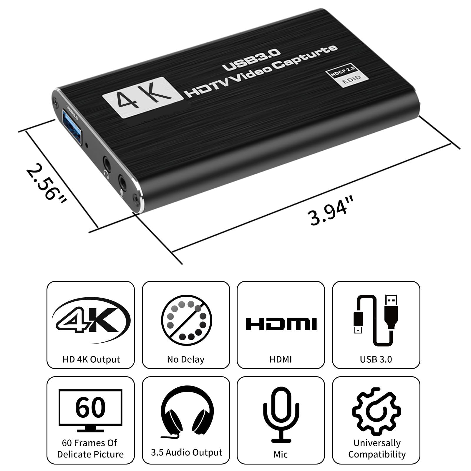 HeavenBird 4K HDMI Video Capture Card, Gaming Capture Card with Microphone, Full HD 1080P 60FPS USB Video Capture Device - Medaid International