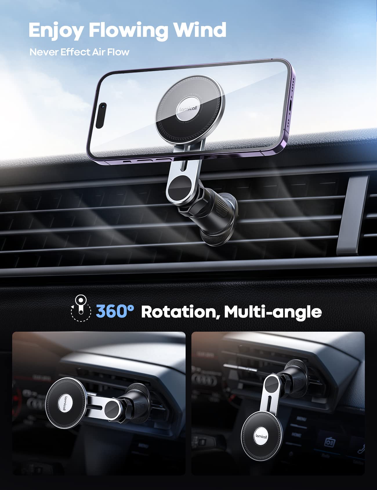 Lamicall for MagSafe Car Mount - Upgraded-2nd Generation [20 Strong Magnets] Magnetic Phone Holder Car - Air Vent Car Phone Holder Mount for iPhone 16 15 14 13 12 Pro Plus Max Mini Mag Safe Case - Medaid International