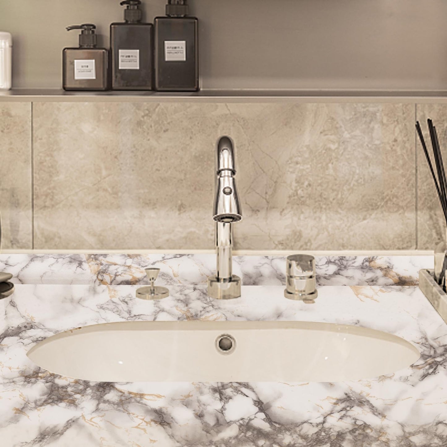 Decoroom 17.71"x118" Marble Contact Paper for Countertops, Glossy Peel and Stick Countertops, Granite Marble Wallpaper for Kitchen and Bathroom Cabinets Vinyl Film Self Adhesive Removable - Medaid International