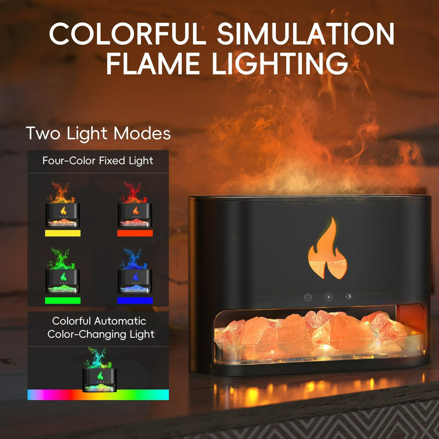 3 in 1 Flame Aroma Diffuser & Himalayan Salt Lamp  250ml Cool Mist Humidifier - Medaid International