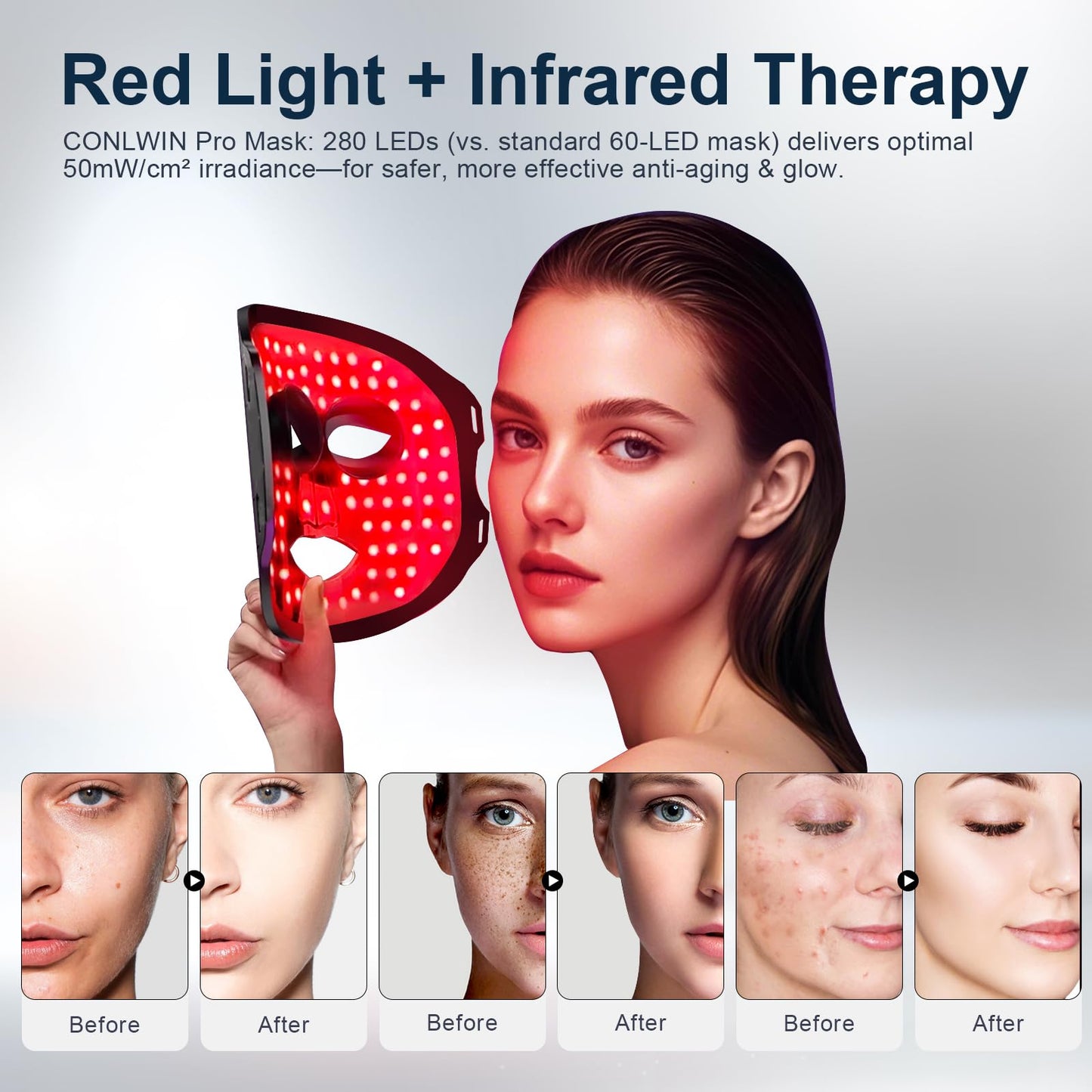 CONLWIN Red Light Therapy Mask for Face, 8 Modes Ultra Lightweight Red Light Mask with 850nm Near Infrared, 2000mAh Rechargeable Portable LED Face Mask Light Therapy with Timer for Anti-Aging at Home - Medaid International