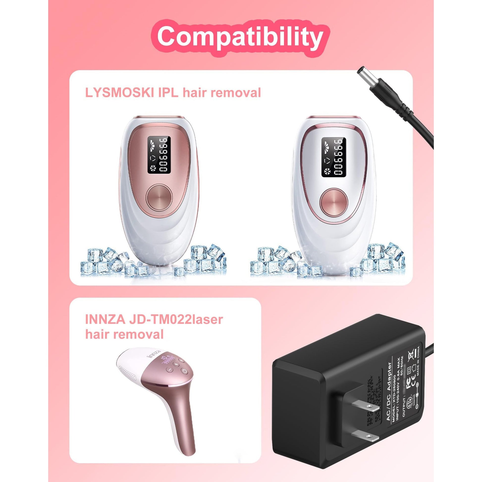 12V Replacement for Laser Hair Removal Charger, Compatible with LYSMOSKI 999,900 Flashes Permanent IpL Hair Removal Device, Compatible with INNZA Laser Hair Removal Device JD -TM022 - Medaid International