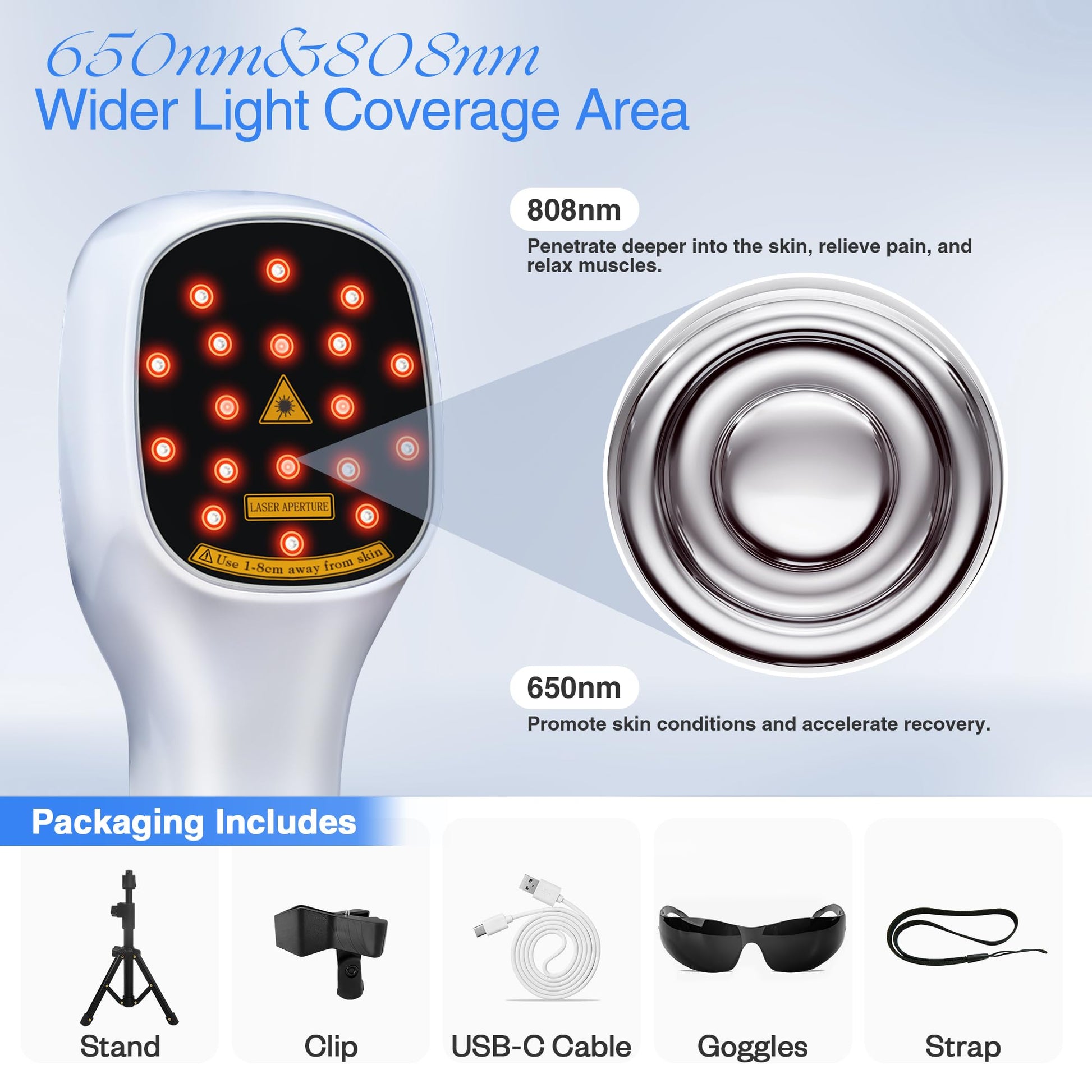 Cold Laser Therapy Device with LED Display, Infrared Light Therapy for Body (4x808nm +14X650nm), Red Light Therapy for Pain Relief Joint and Muscles for Humans/Pet, 8.6×2.1 Inch - Medaid International