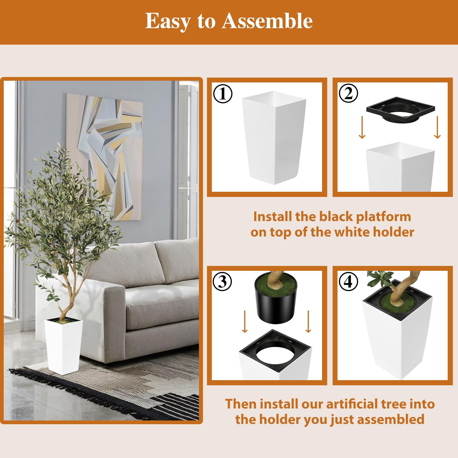 PHYTREE 5.5FT Olive Tree Artificial Indoor - Faux Olive Tree with White Tall Planter, Large Fake Potted Olive Plants with Natural Wood Trunk, Artificial Trees for Home Office Decor Indoor - Medaid International