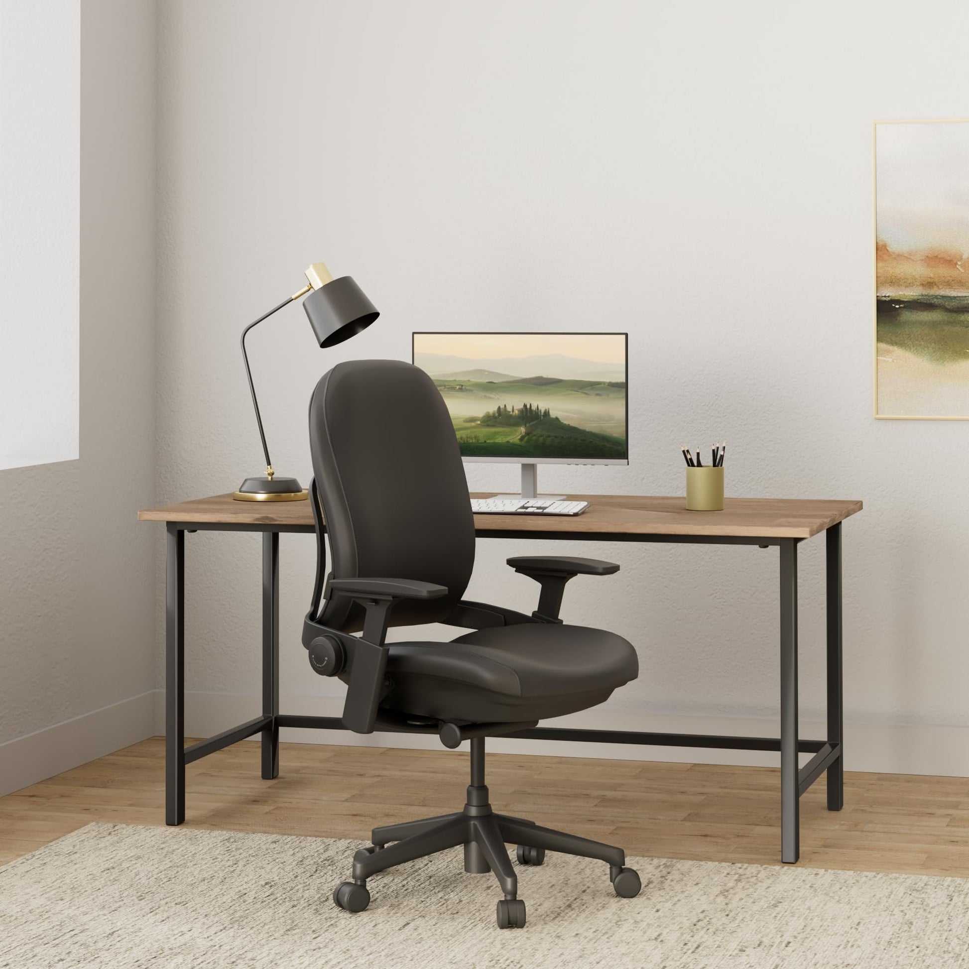 Steelcase Leap Office Chair V2 - Ergonomic Work Chair with Wheels for Carpet Flooring - Work Chair Supports Unique Body Shape - with Natural Glide System & Liveback Technology - Black Leather - Medaid International