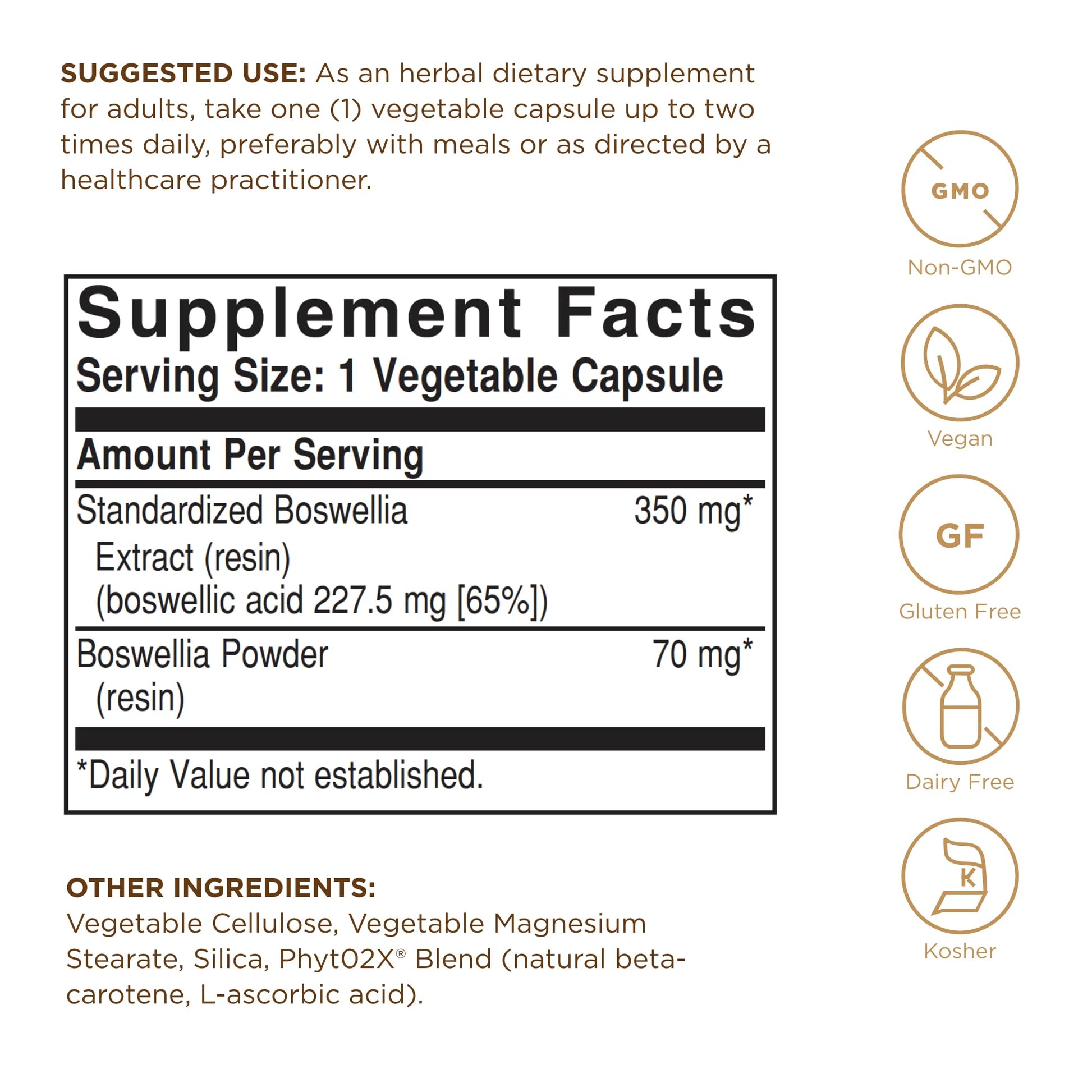 Solgar Boswellia Resin Extract - 60 Vegetable Capsules - Standardized Full Potency (SFP) - Non-GMO, Vegan, Gluten Free, Dairy Free, Kosher - 60 Servings - Medaid International
