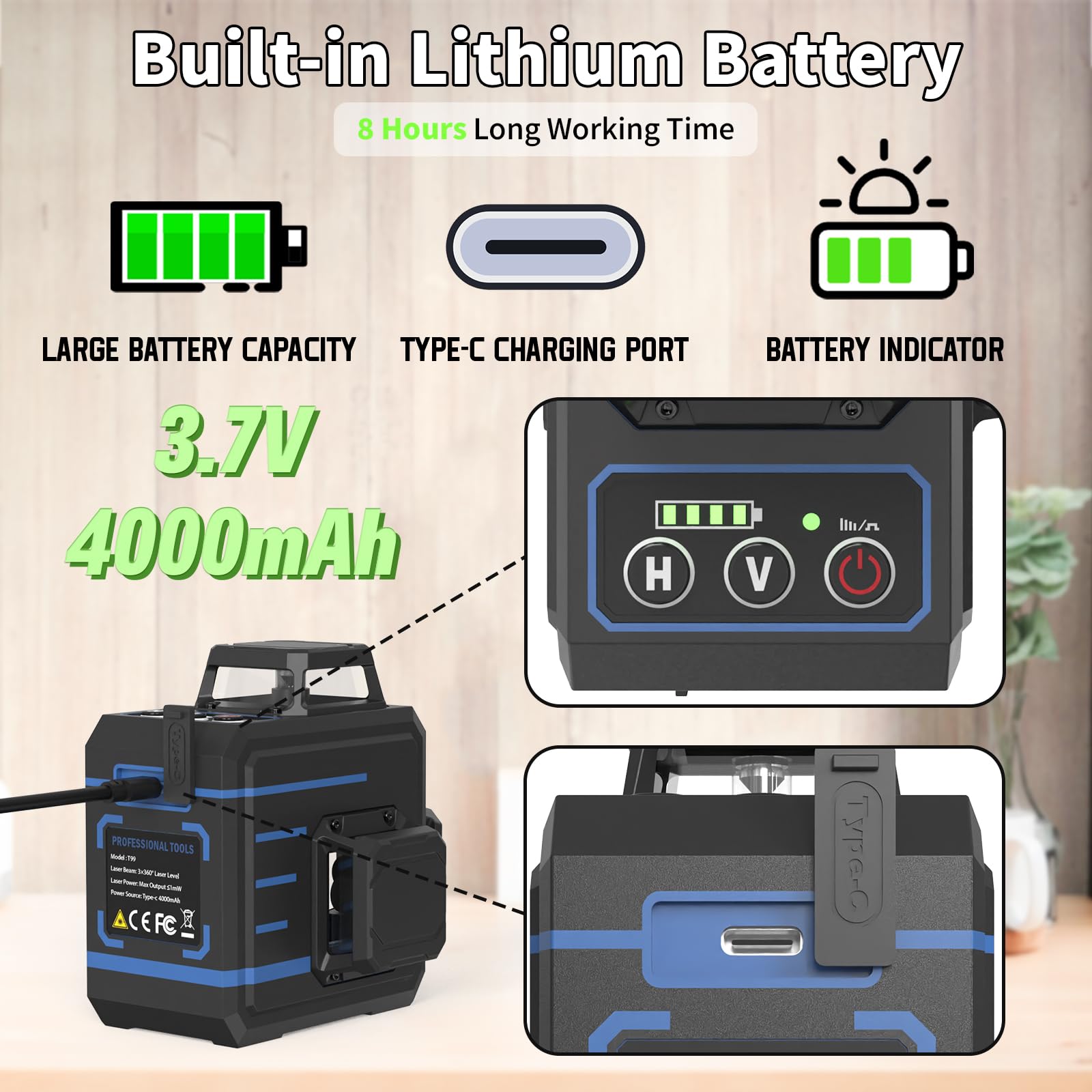 APOWER Laser Level 360 Self Leveling, 3 x 360° Cross Line Lazer Leveler Tool for Construction and Picture Hanging, Rechargeable Nivel Laser Outdoor, L-Magnetic Bracket Included - Medaid International