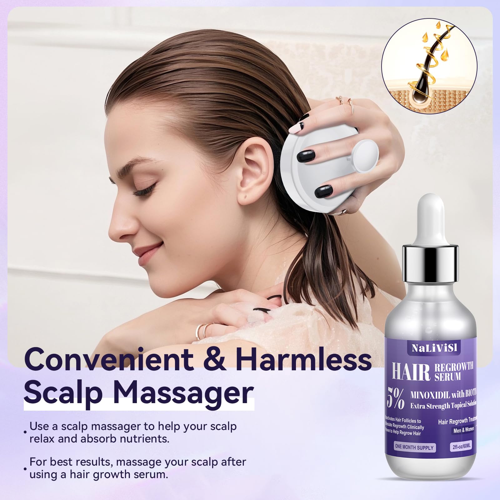 2 Pack 5% Minoxidil for Men Women Hair Growth Oil Regrowth Serum with Scalp Massager, Extra Strength Hair Loss Treatments Spray Foam, Beard Growth Kit - Hair Growth Products, - Medaid International