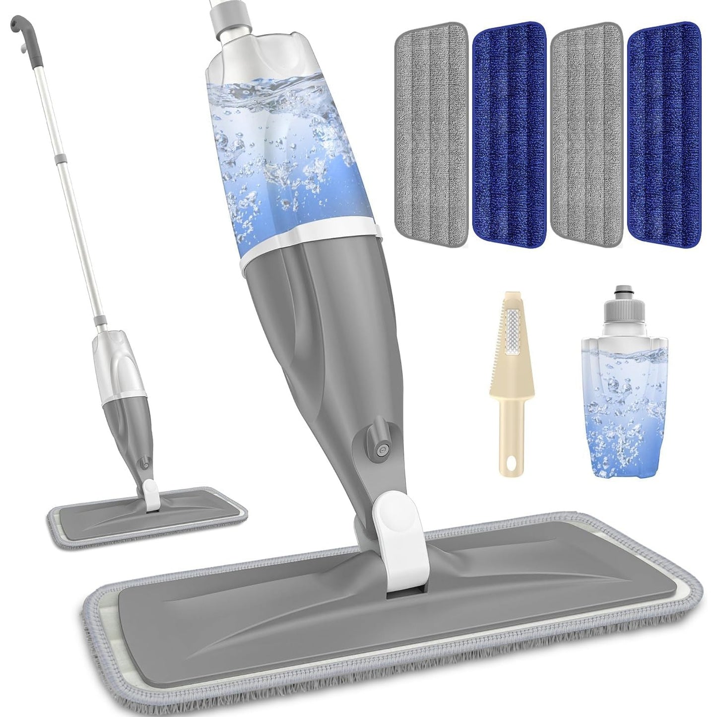 PAPCLEAN Spray Mops for Floor Cleaning Microfiber Mop Hardwood Floors Wet Dust Flat Cleaner with 4 Washable Pads 440 Ml Refillable Bottle Wood Tile Laminate Vinyl Kitchen, Gray - Medaid International
