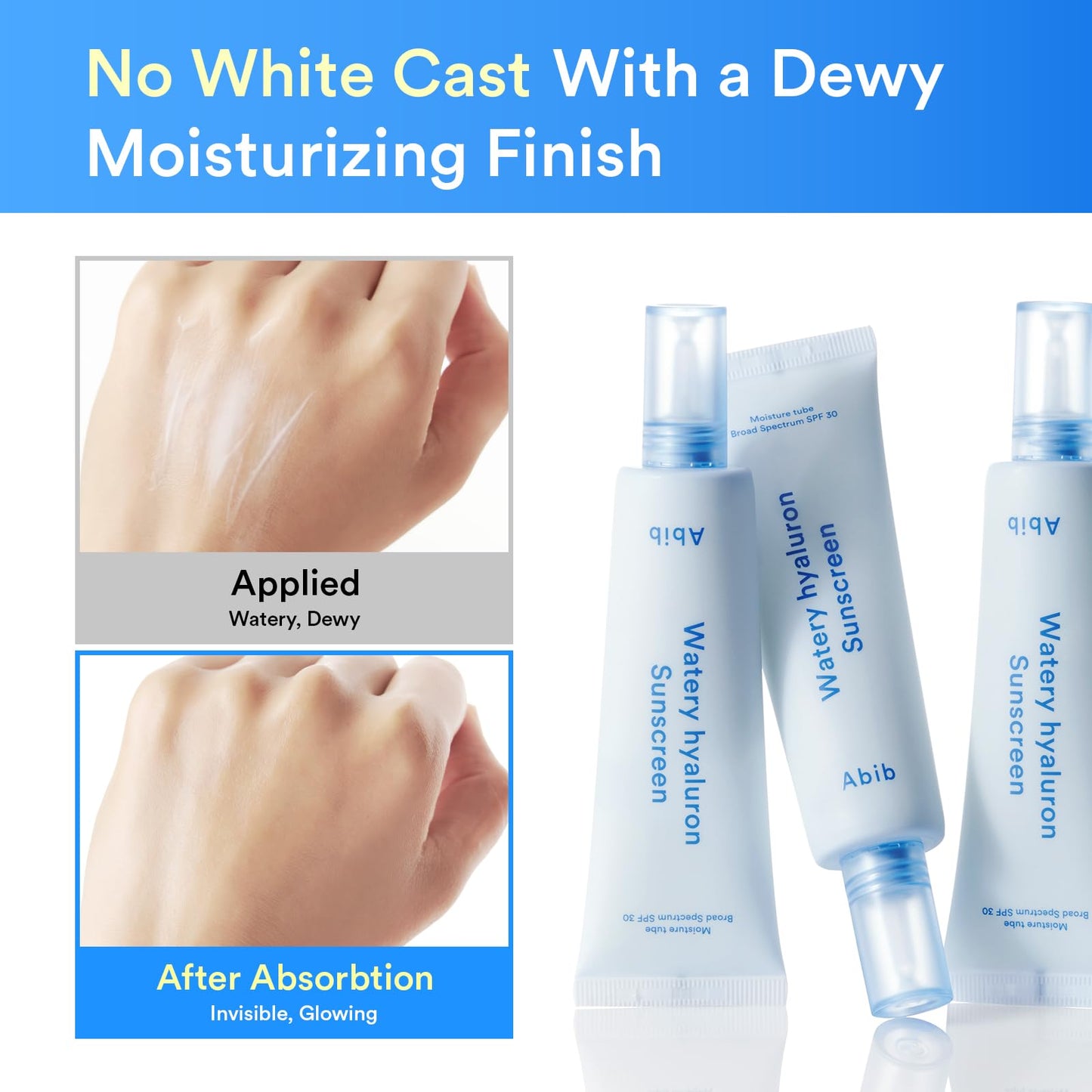 Abib Watery Hyaluron Sunscreen Moisture Tube Broad Spectrum SPF 30 1.69 fl oz / 50ml | Korean Suncreen Suncare Sunblock No White cast Reef Safe Hyaluronic Acid Niacinamide Vitamin C Collagen - Medaid International