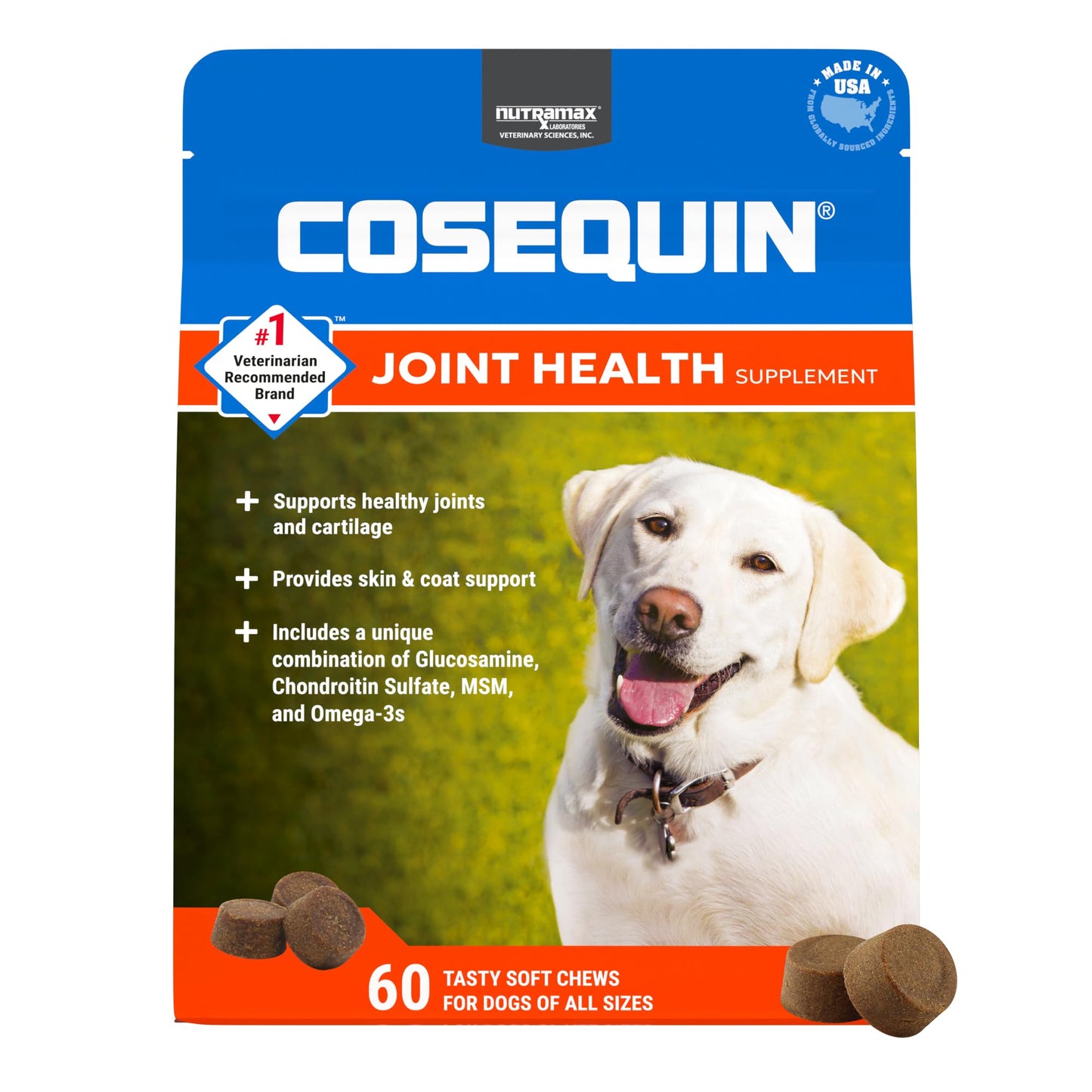COSEQUIN Maximum Strength Joint Supplement Plus MSM & Omega-3's - With Glucosamine and Chondroitin - For Dogs of All Sizes (Soft Chews)
