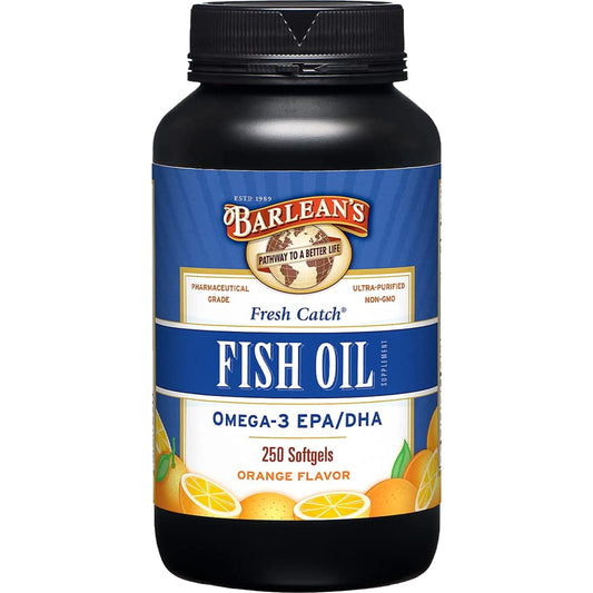 Barlean's Omega 3 Fish Oil Supplements, 600mg Fish Oil Pills with EPA & DHA, Softgels for Joint, Brain, & Heart Health, Orange Flavored, 250 Count - Medaid International