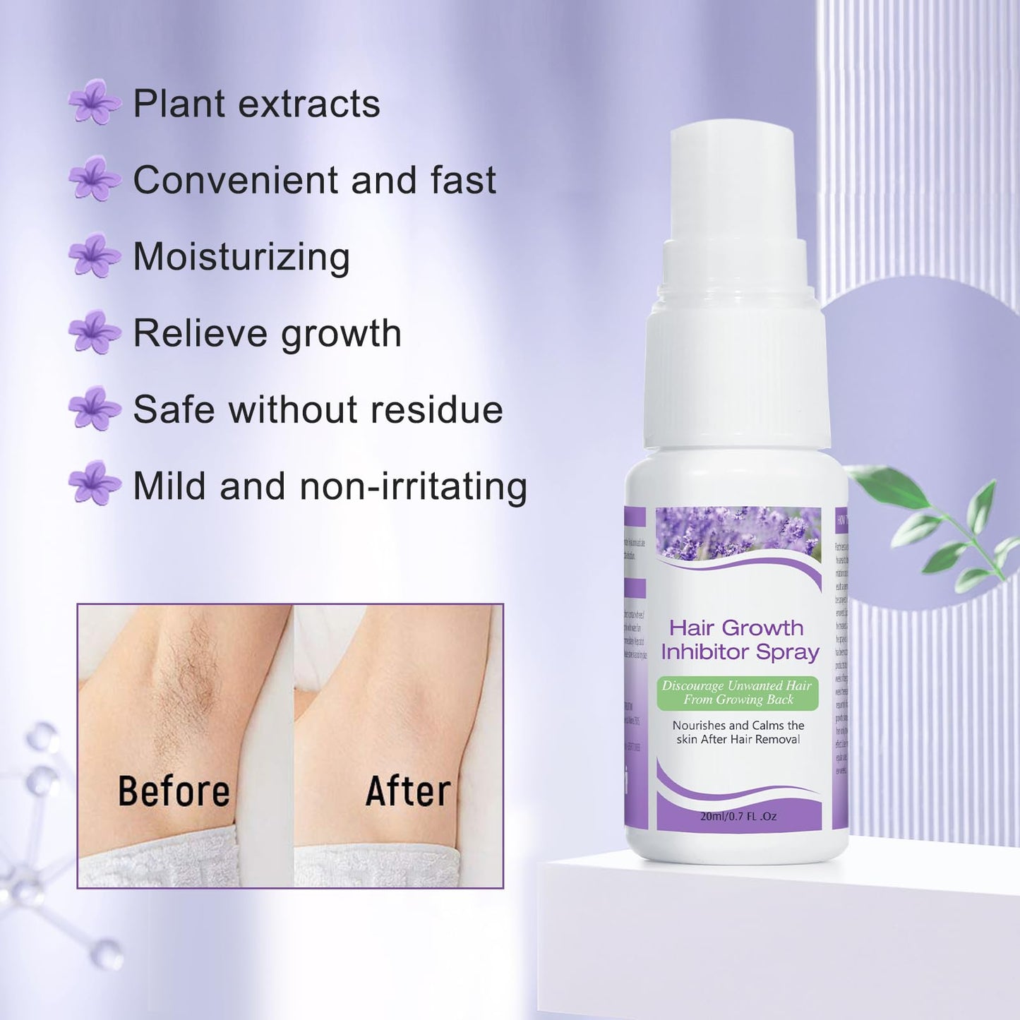 Hair Inhibitor for Face, Permanent Hair Growth Inhibitor Non-Irritating Stop Hair Growth for Body, Bikini, Arm, Armpit, Leg, Slows Hair Regrowth Lavender Flavor - Medaid International