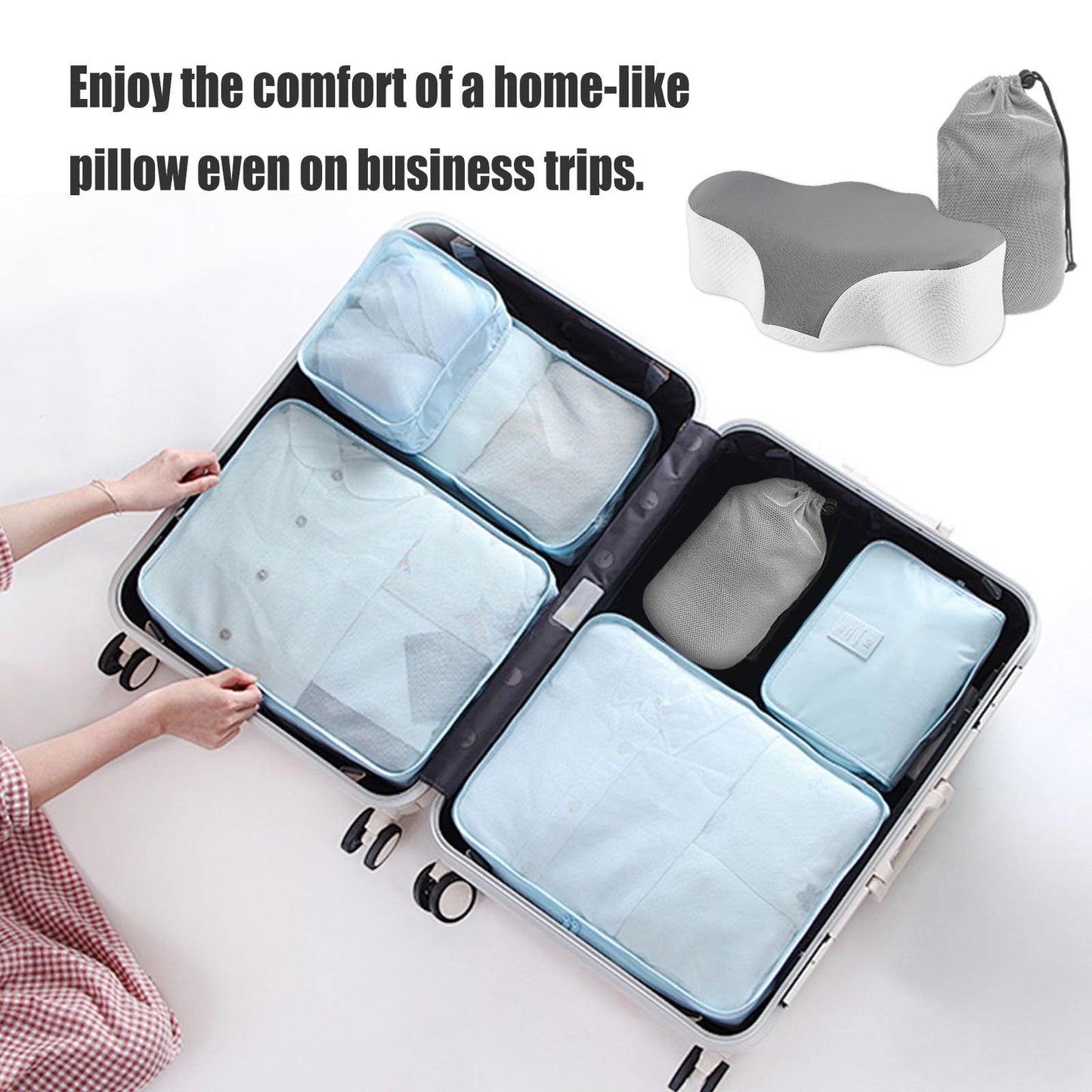 Bespilow Travel Pillow for Sleeping,Cervical Neck Support Pillow for Neck Pain Relief,Lightweight Ergonomic Memory Foam Camping Pillow,Portable Contour Pillows w/Travel Storage Bag,Cooling Cover - Medaid International