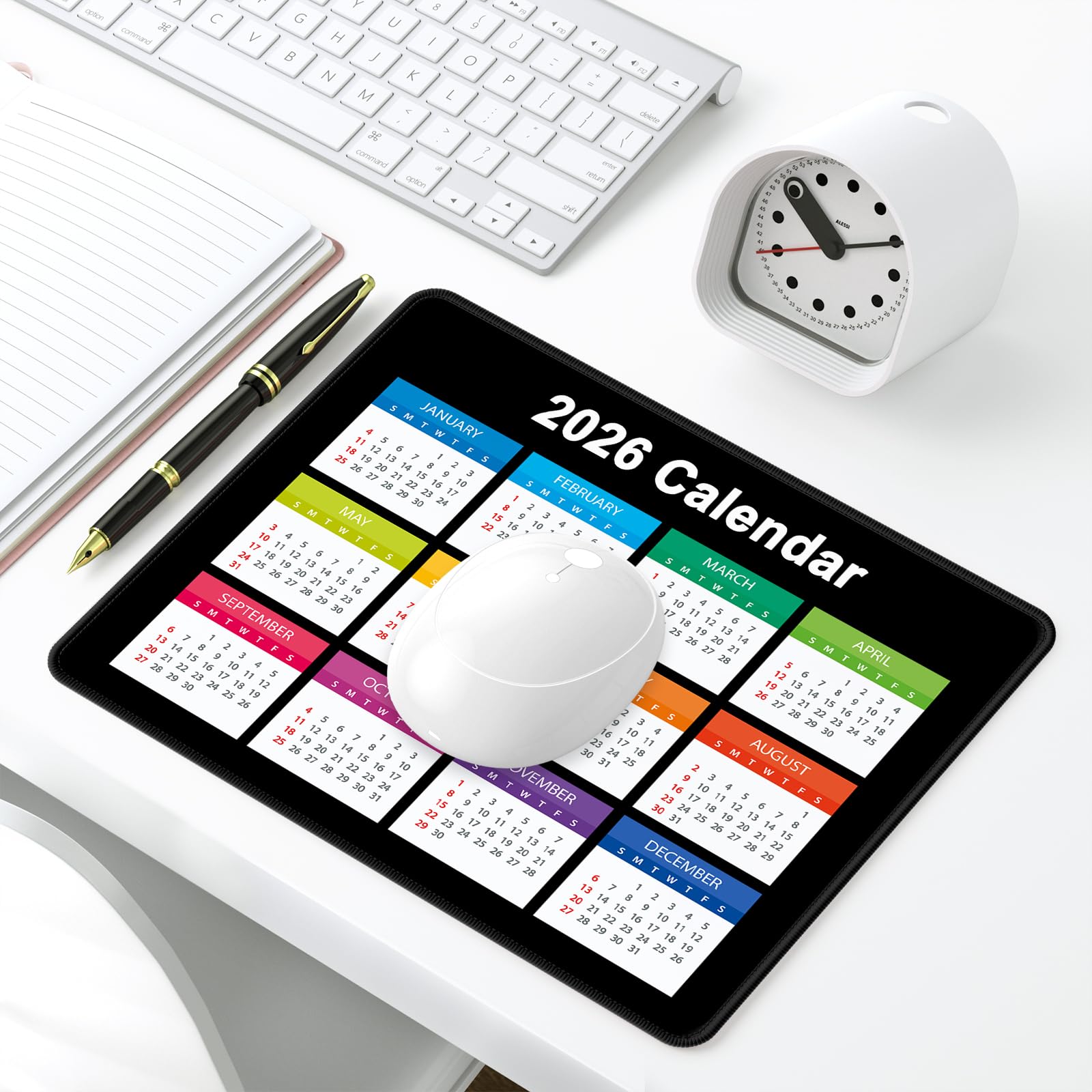 Dapesuom 2026 Calendar Mouse Pad, Computer Mousepad with Stitched Edges for Wireless Mouse, Waterproof Mouse Mat with Non-Slip Rubber Base, Ergonomic Mouse Pads for Gaming, 9.8 x 7.8 in, Horizontal - Medaid International