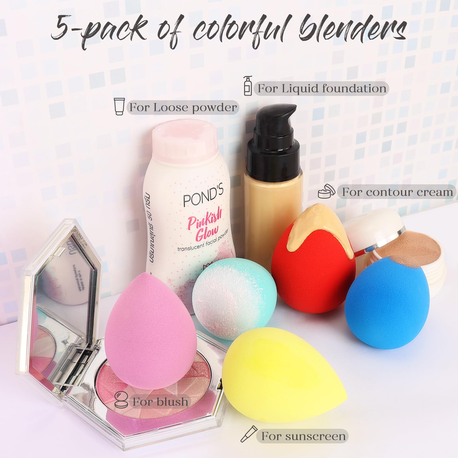 BEAKEY Makeup Sponge Set 5 Pack Micro Porous Low Absorption Soft Latex Free Foundation Beauty Sponges & Blenders for Powder Cream, Stocking Stuffers for Women - Medaid International