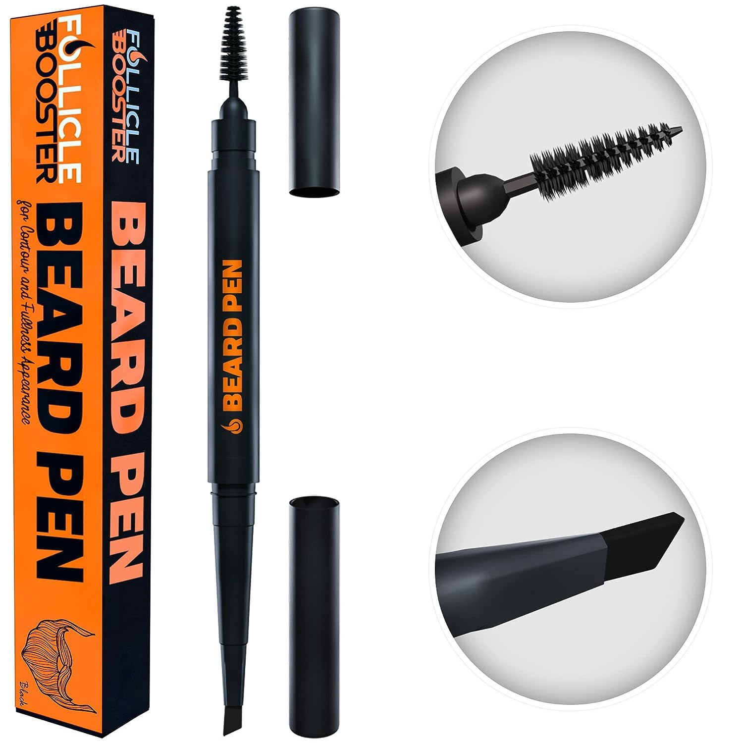 Beard Pen Filler for Men - Barber Styling Grooming Pencil - Waterproof, Sweat Proof, Long Lasting Solution with Natural Finish - Cover Beard and Scalp Patches in Seconds - Medium Black 1 Pack - Medaid International