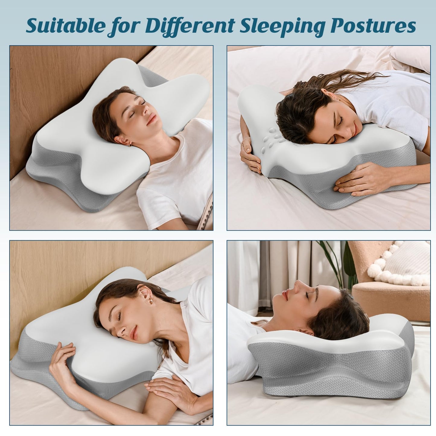 Cervical Neck Pillow - Cooling Pillow for Neck Pain Relief, Ergonomic Side Sleeper Pillow for Sleeping, Contour Orthopedic Memory Foam Pillows for Back & Stomach Sleepers with Pillowcase - Medaid International