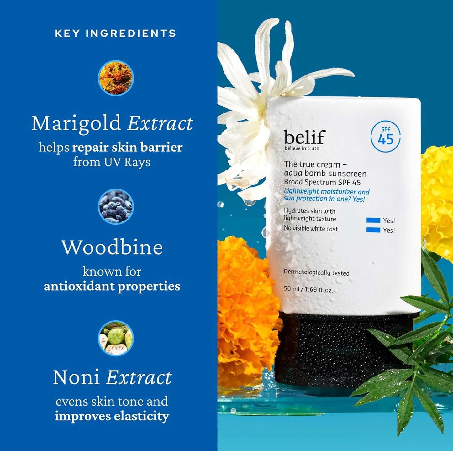belif Aqua Bomb SPF 45 Hydrating Niacinamide Sunscreen (1.69 fl. oz) - The True Cream PA++++, Daily Broad Spectrum, No White Cast, Weightless & Invisible, Non-Greasy, Korean Skincare - Medaid International