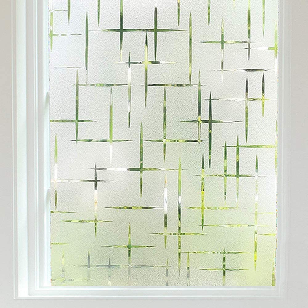 Finnez Frosted Window Film Non-Adhesive, Frosting Privacy Film for Glass Windows, Self Static-Cling Decorative Window Cling for Home Office UV Protection Cross Pattern 17.5 x 78.7 inches - Medaid International