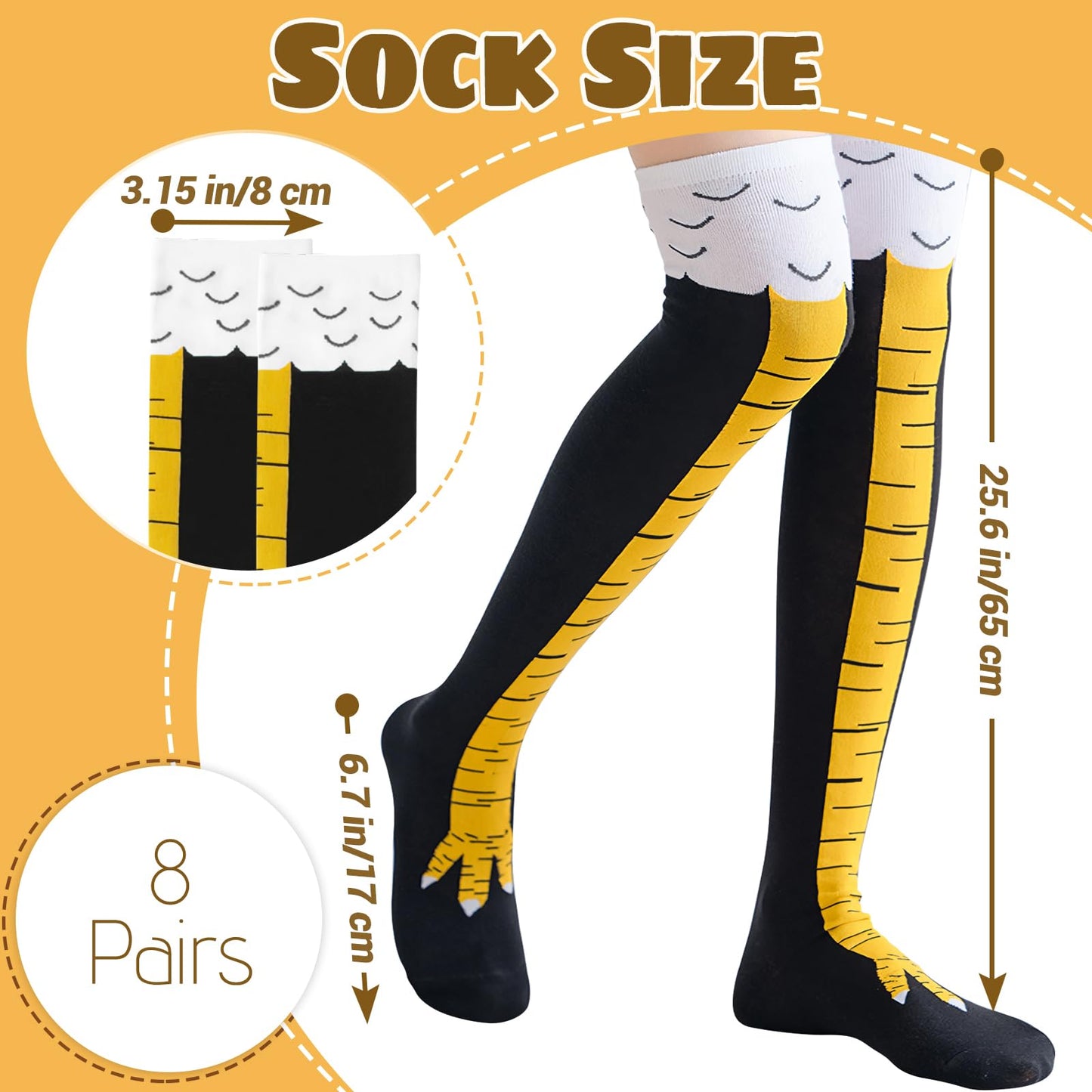 Xeehwb 8 Pairs Novelty Chicken Legs Socks,Funny Knee-High Chicken Socks,Crazy Animal Feet Sock for Women Men White Elephant Gifts,Birthday,Christmas - Medaid International