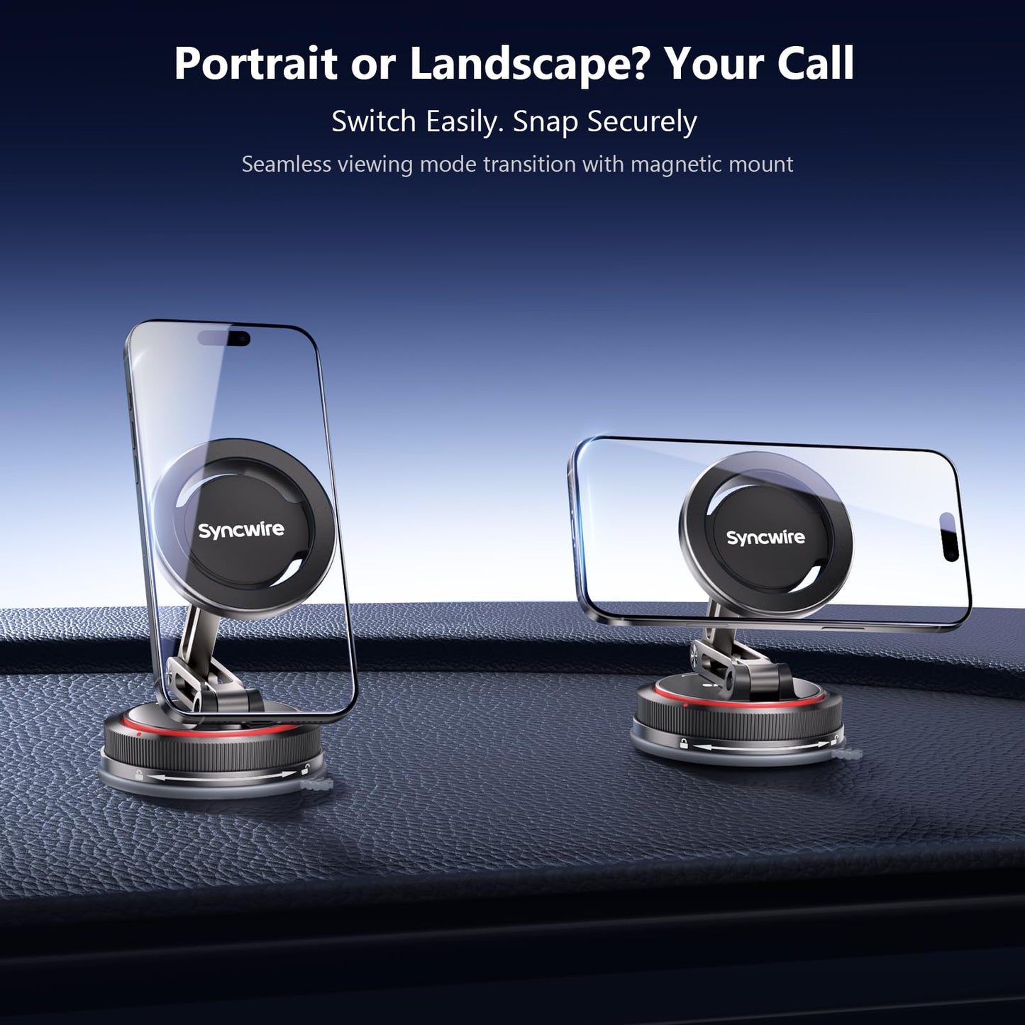 SYNCWIRE for MagSafe Car Mount [3-Axis Design] Strong Suction Cup Magnetic Phone Holder, 360° Rotation, Compatible with iPhone 17 Pro Max 16 15 14 13 12, Samsung, Matte Black - Medaid International