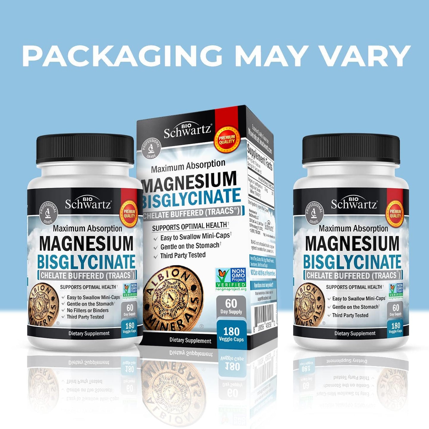 Magnesium Bisglycinate Chelated Supplement - High Absorption Magnesium Supplement for Muscle, Bone & Joint Support - Non-GMO, Non-Laxative, Fully Buffered for Maximum Bioavailability - 180 Capsules - Medaid International