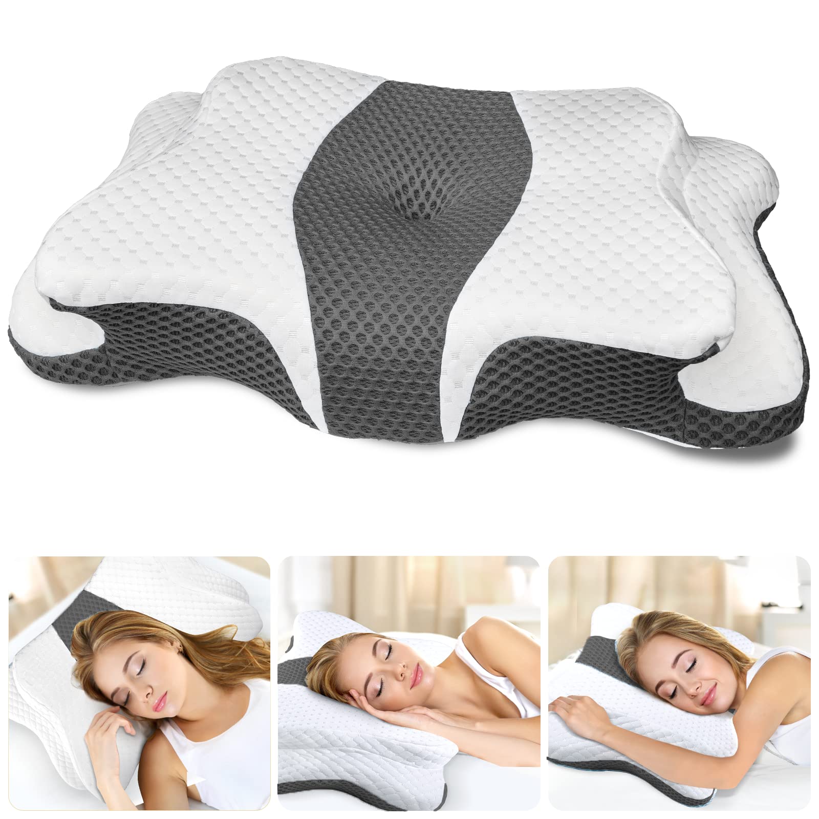 CHxxy Memory Foam Pillows, Cervical Pillow for Neck and Shoulder Pain Relief, Ergonomic Contour Bed Pillow, Soft for Side Sleep Stomach Sleeping and Back Sleeper - Medaid International