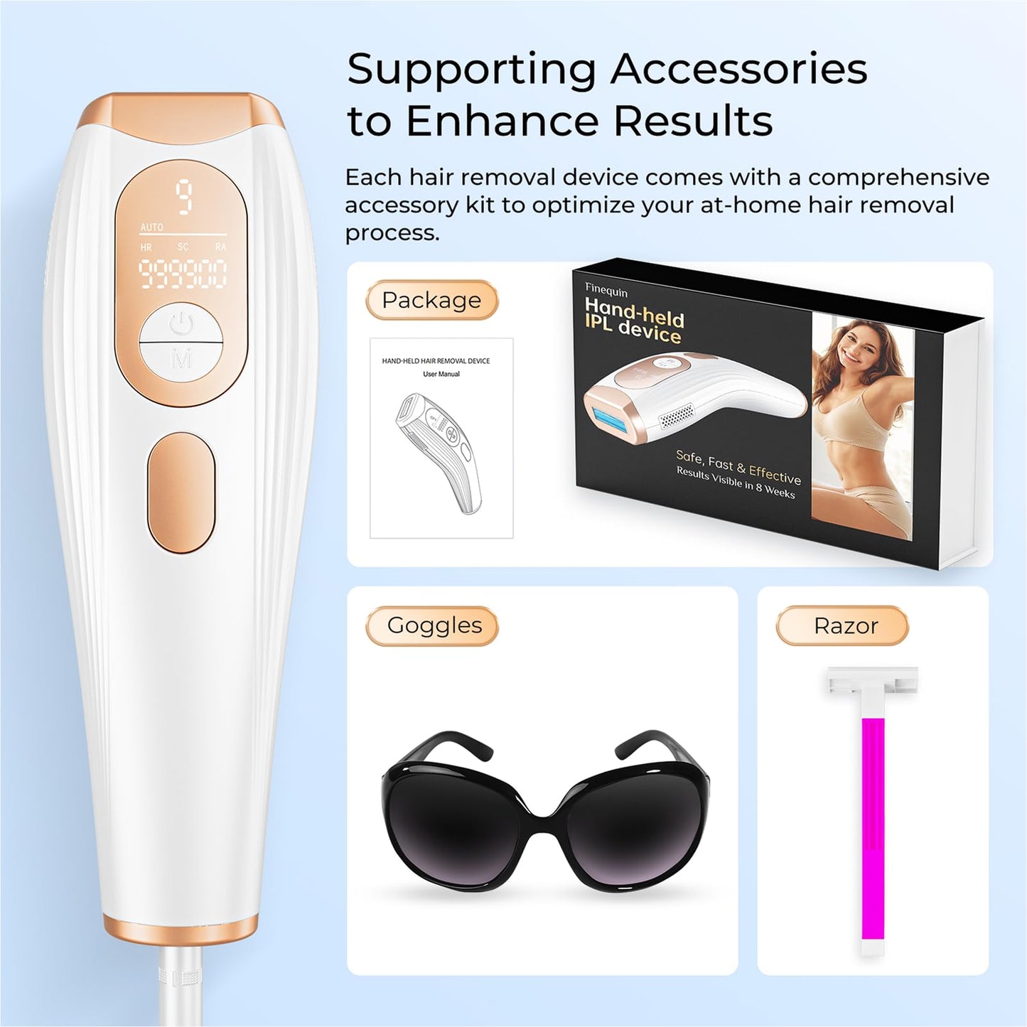 Finequin Laser Hair Removal, IPL Laser Hair Removal for Women and Men Permanent, Hair Removal Device with 3.0 IPL Red Light Wave, Home Laser Hair Removal Device for Facial Legs Armpits Bikini Body Use - Medaid International
