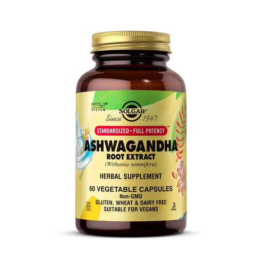 Solgar Ashwagandha Root Extract - 60 Vegetable Capsules - Standardized Full Potency (SFP) - Non-GMO, Vegan, Gluten & Dairy Free, Kosher - 60 Servings - Medaid International