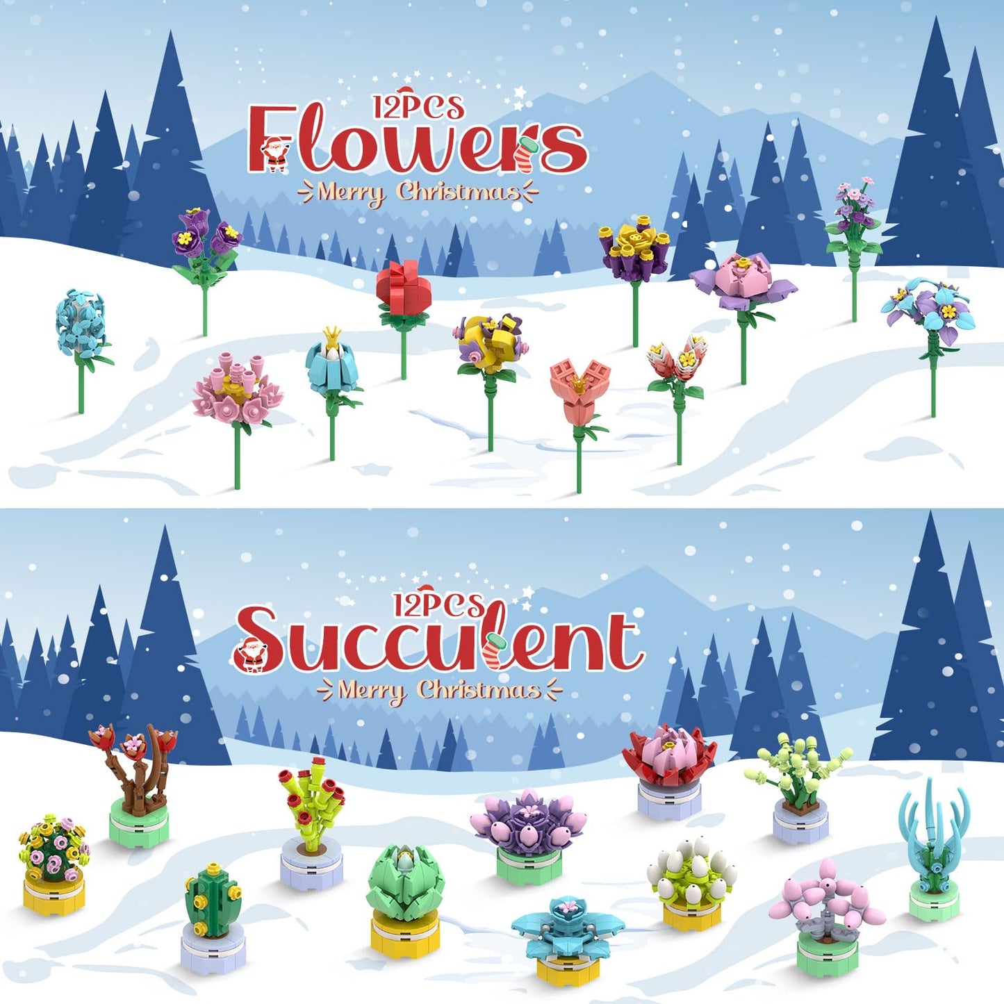 Advent Calendar Girls, 24 Pack Succulent & Bouquet Building Blocks for Kids, Christmas Countdown Calendar, Ideal Gift for 3 4 5-7 8-12 Boys and Girls - Medaid International