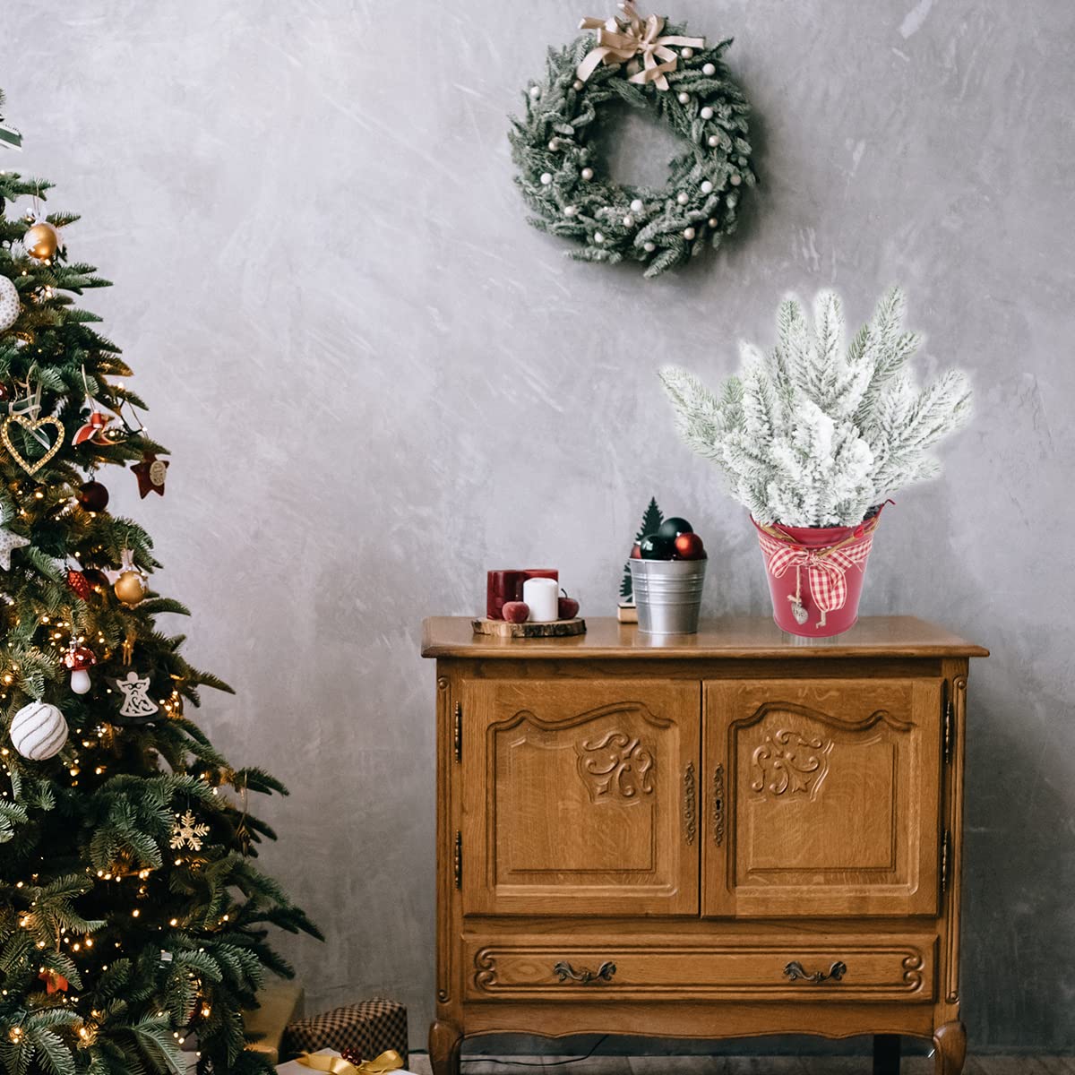 14 Pcs 10Inch Artificial Flocking Pine Picks Snow Forest Artificial Pine Needles Branches Christmas Fake Greenery Tree Branches DIY Leaves for Christmas Wreaths Garden Party Holiday Decor (14, White) - Medaid International