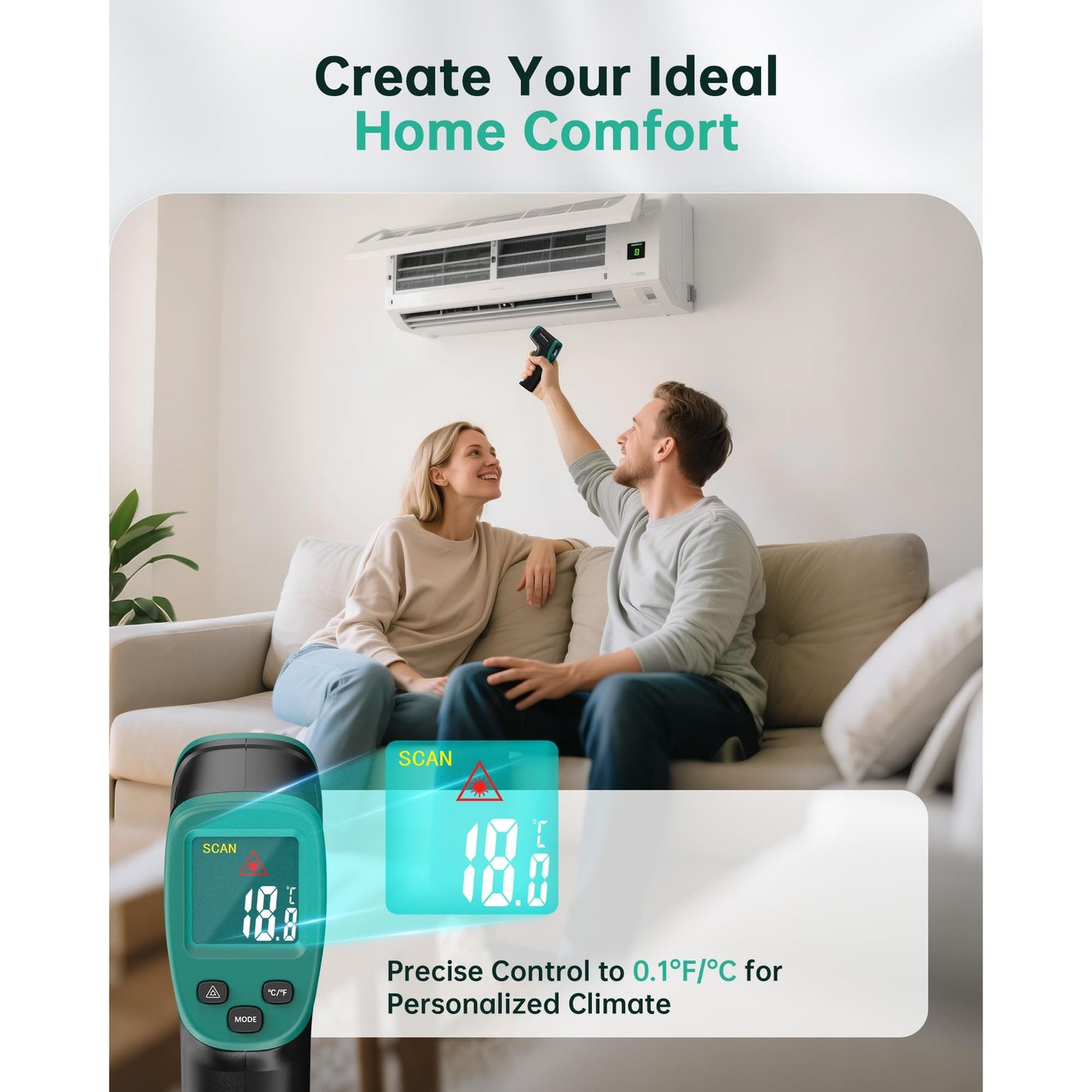 ERICKHILL ROOKMAX Infrared Thermometer Gun, Non-Contact Laser, Adjustable Emissivity, Color LCD, -58°F to 1472°F (-50°C to 800°C), for HVAC, Cooking & BBQ, Automotive, Freezer - Dark Green - Medaid International