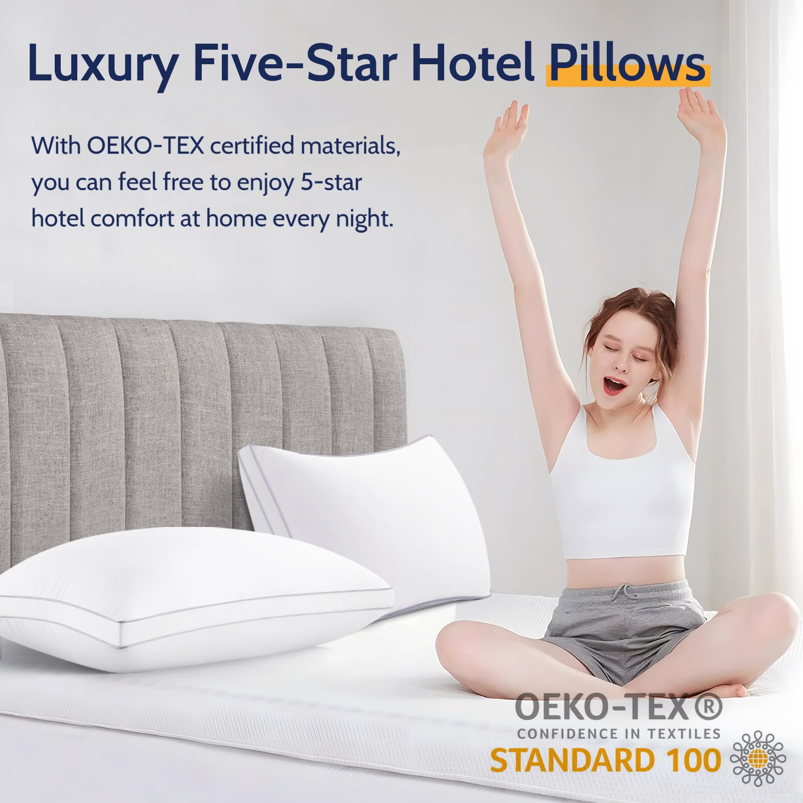 ROUMEA Pillows Queen Size Set of 2, Gusseted Bed Pillows for Sleeping 2 Pack, Luxury Hotel Quality, Supportive Queen Pillow with Soft Down Alternative for Back Stomach Side Sleepers, Machine Washable - Medaid International