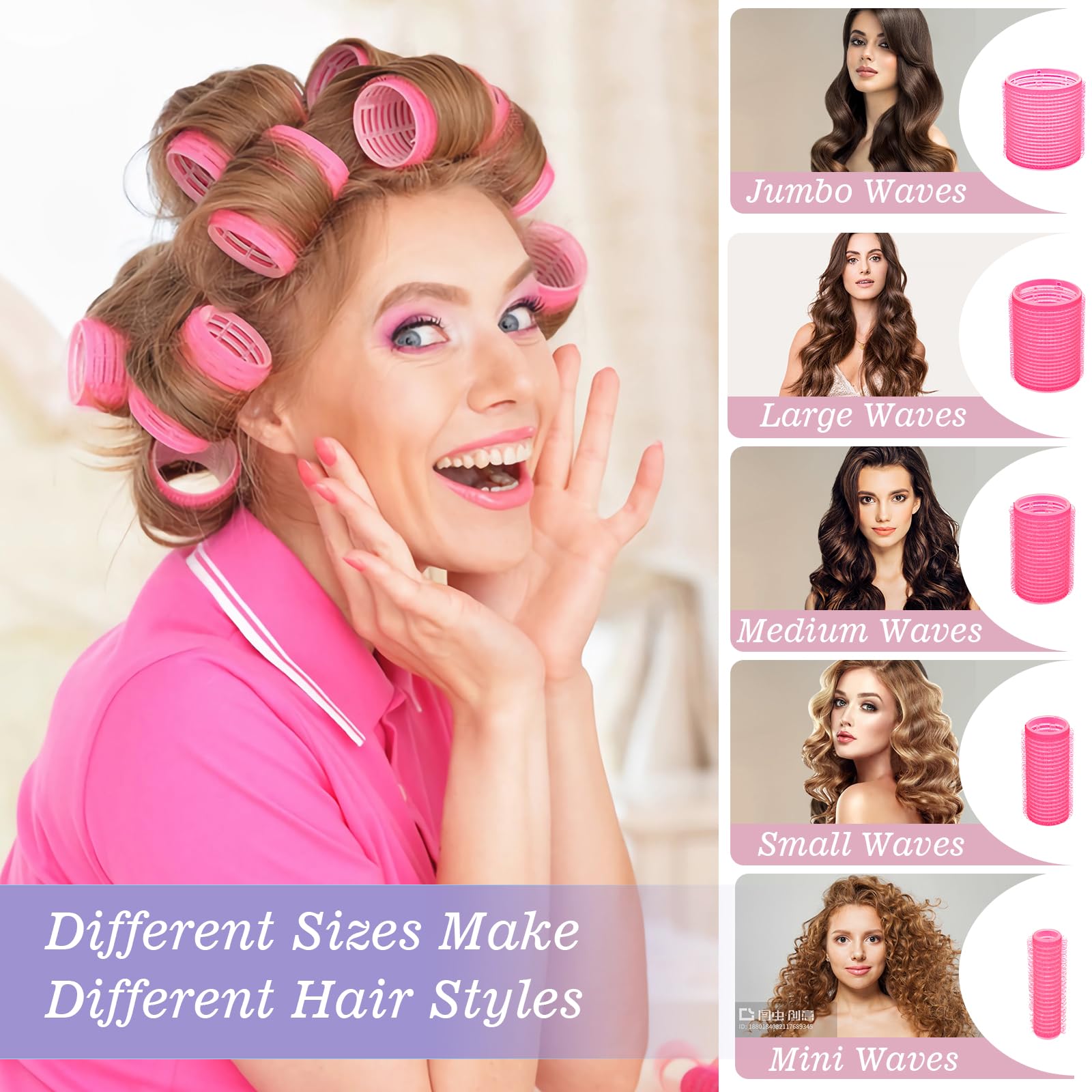5 Size Hair Rollers, 72Pcs Roller Set, Hair Curlers for Blowout Look Long, Short Hair, Jumbo Large Big Small 30 Hair Rollers, 40 Roller Clips, Tail Comb, Storage Bag - Medaid International