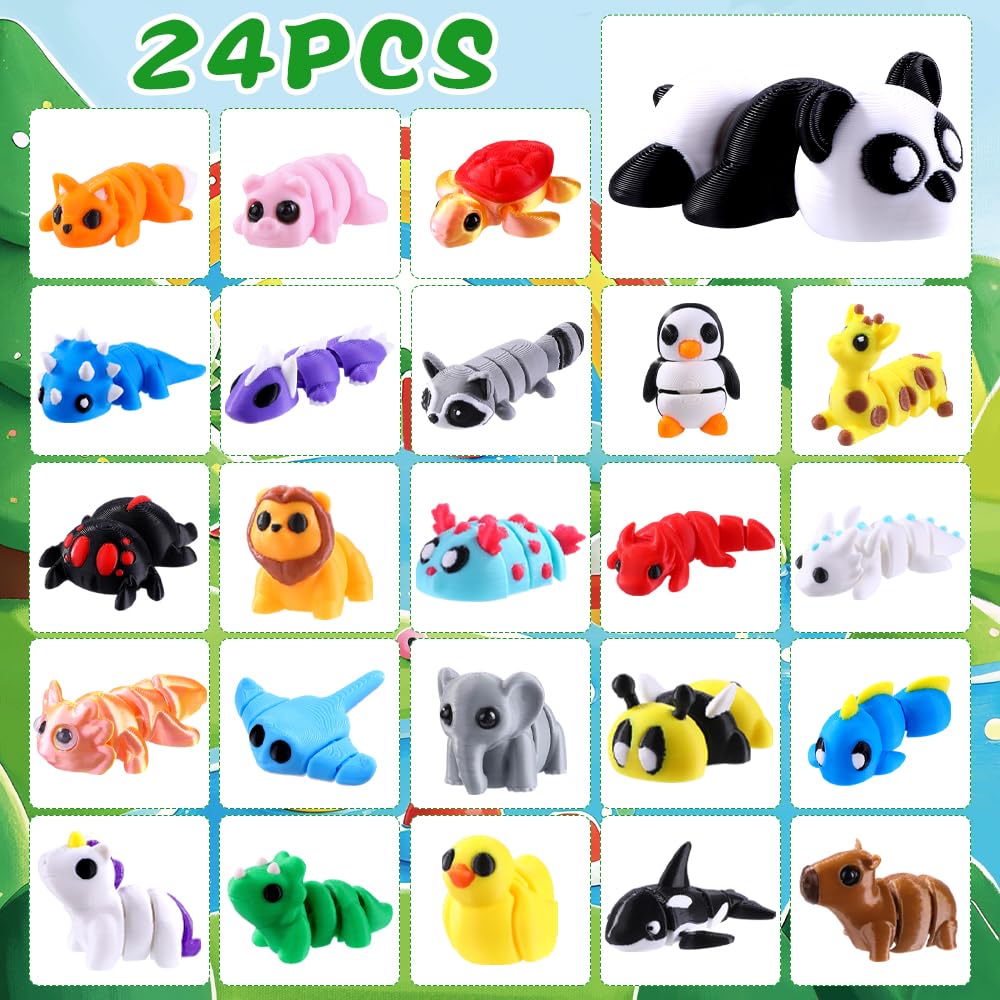 JOICEE 2025 Christmas Advent Calendar with Mini 3D Print Animals, 24 Days Mini Animal Figurines Toys Set Xmas Articulated Flexible Fidget Gifts for Kids Boys Girls Christmas Party Favors - Medaid International