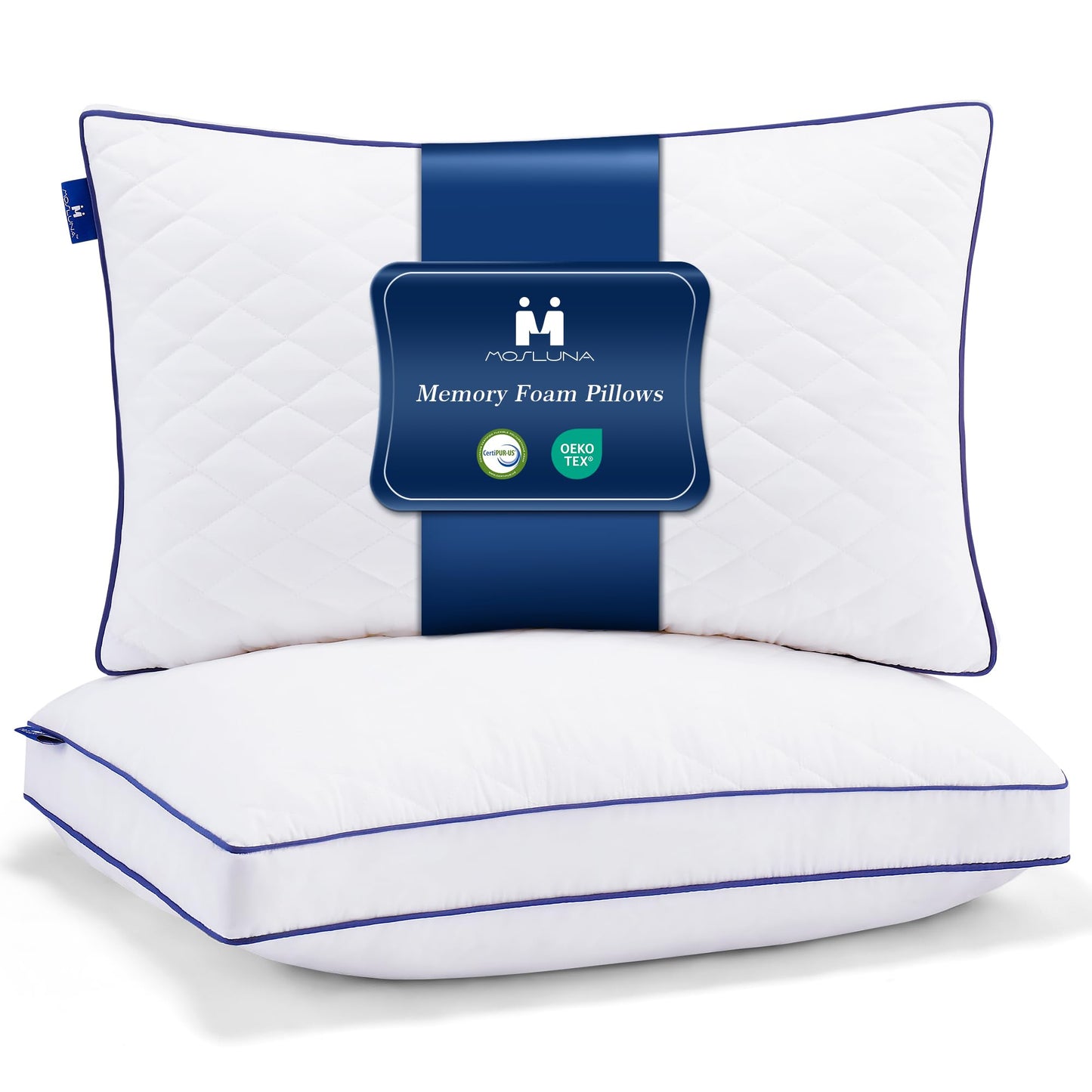 Mosluna Shredded Memory Foam Pillows Queen Size Set of 2, Soft Bed Pillow for Side and Back Sleepers, Medium Firm Pillows 2 Pack with Gusset(20"x30") - Medaid International