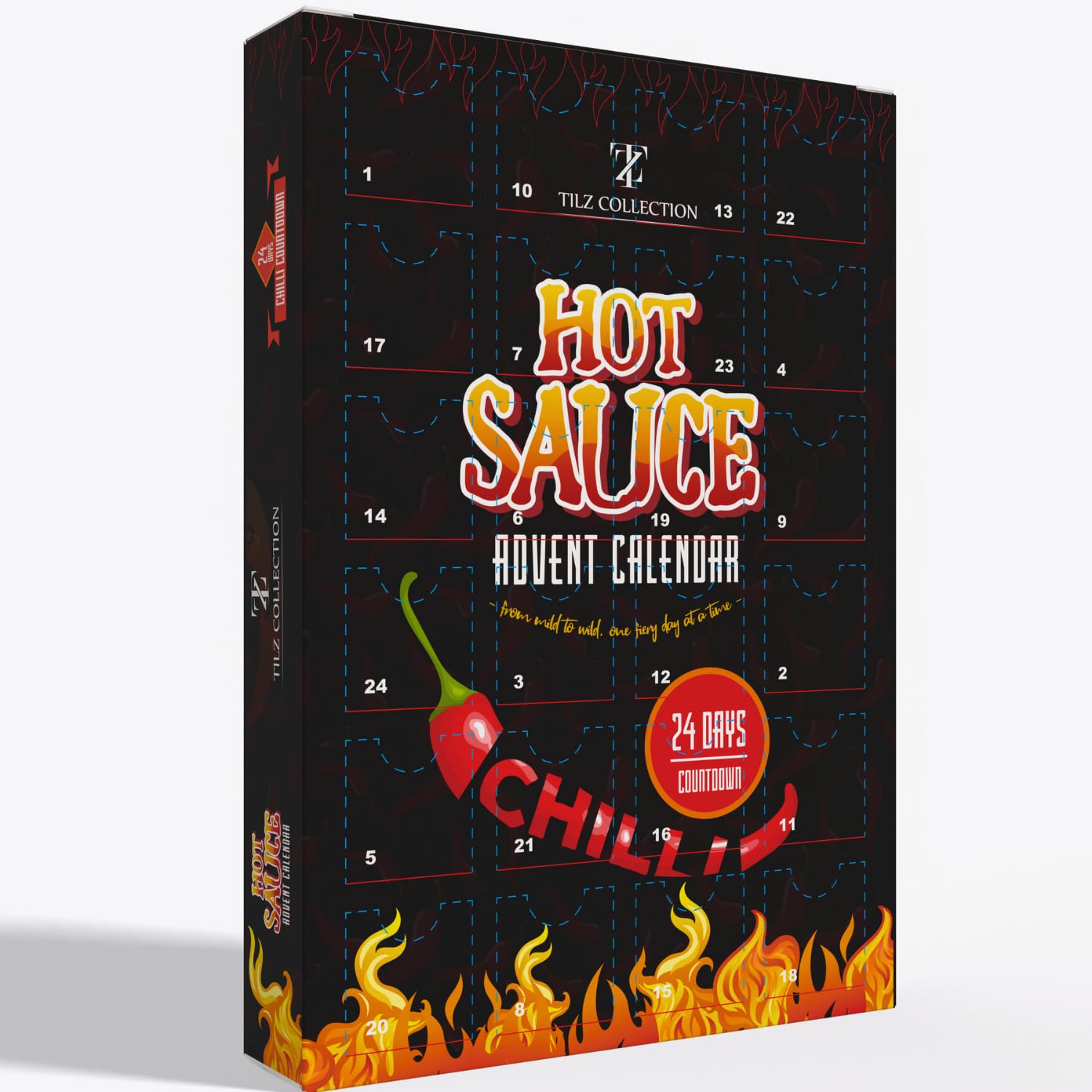 Hot Sauce Advent Calendar 2025 | 24 Days of Chilli Sauce | Ultimate Gift for Spicy Food Lovers | Food Advent Calendar 2025 Men, Chilli Challenge Hot Sauce for Women (Black) - Medaid International