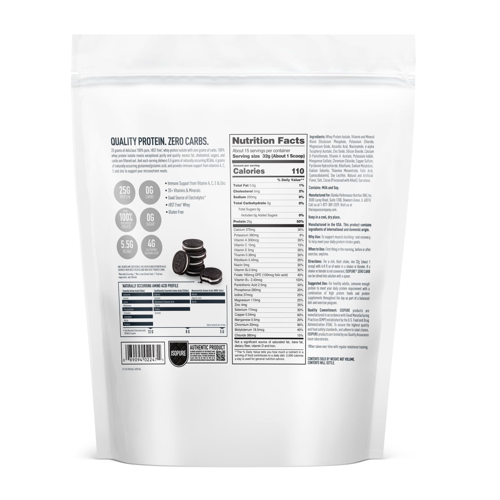 Isopure Zero Carb 100% Pure Whey Isolate Protein Powder, Lactose Free, Gluten Free, With Vitamins, Cookies & Cream, 25g Protein Per Serving, 1 Lb, 15 Servings (Packaging May Vary) - Medaid International