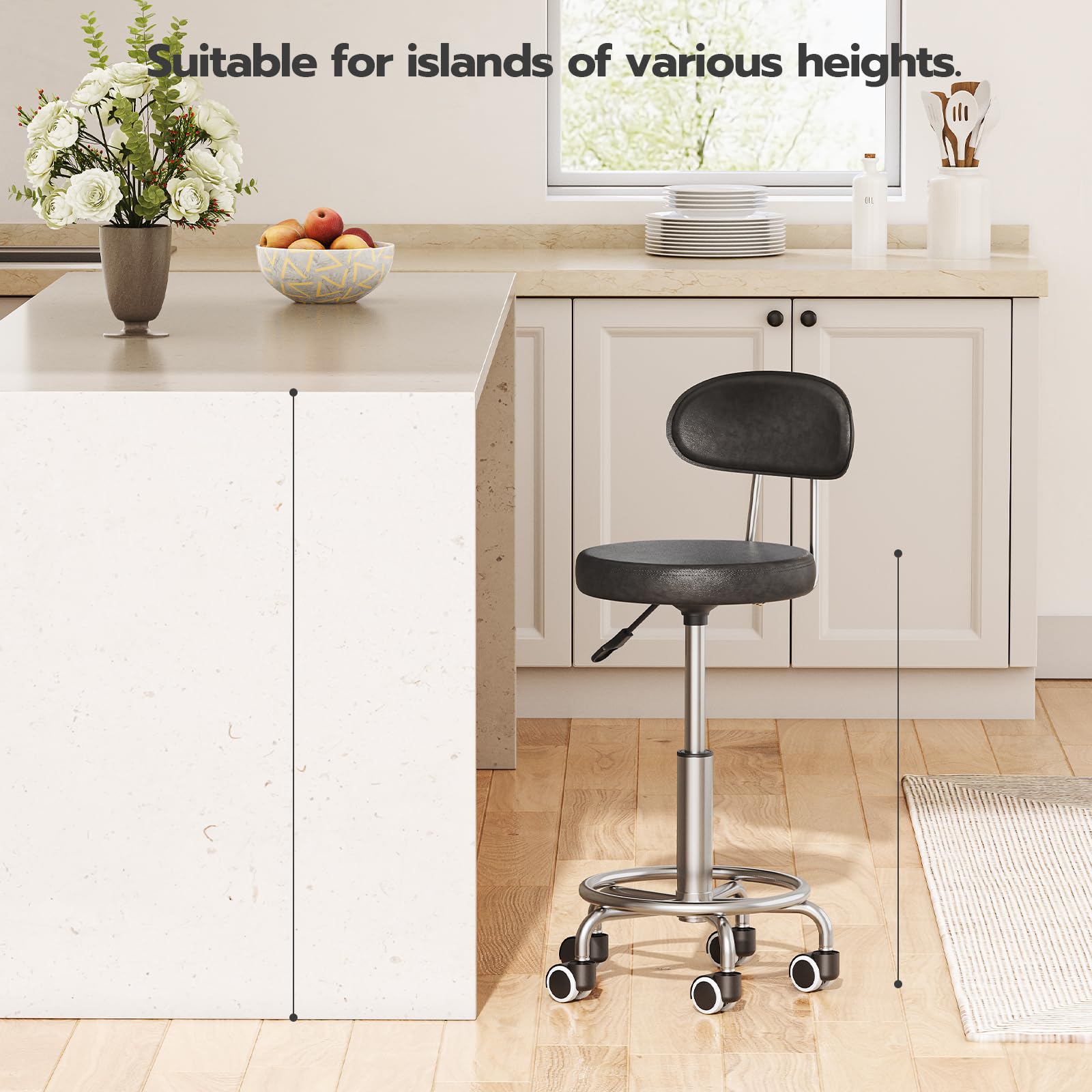 HOOBRO Height Adjustable Rolling Stool, 360° Rotating Drafting Chair, Multi-Purpose Office Desk Chair, Rolling Swivel Salon Stool Chair, for Barber Shop, Nail Salon, Office, Black SB01BY01G1 - Medaid International