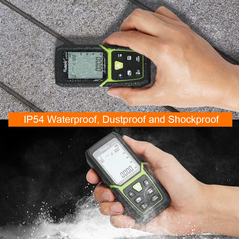 Huepar Laser Distance Meter 393Ft with Li-ion Battery & Electric Angle Sensor, Backlit LCD Laser Measure M/in/Ft with High Accuracy Multi-Measurement Modes, Pythagorean, Distance, Area&Volume - Medaid International